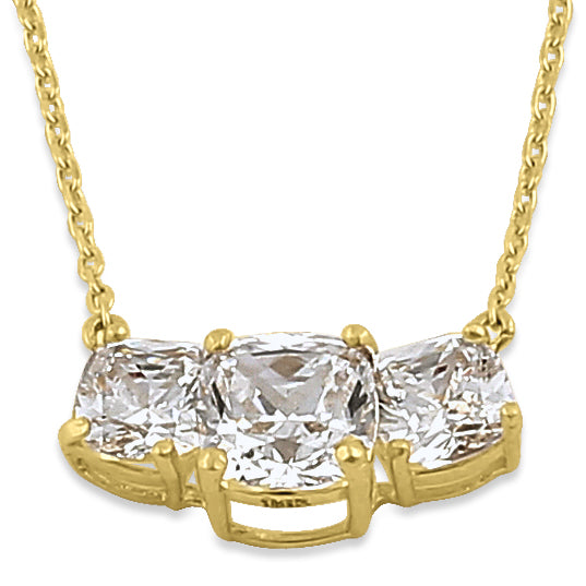 14K Solid Yellow Gold Triple Cushion Cubic Zirconia Pendant Necklace for Women - Elegant Jewelry Gift for Anniversary, Birthday & Special Occasions