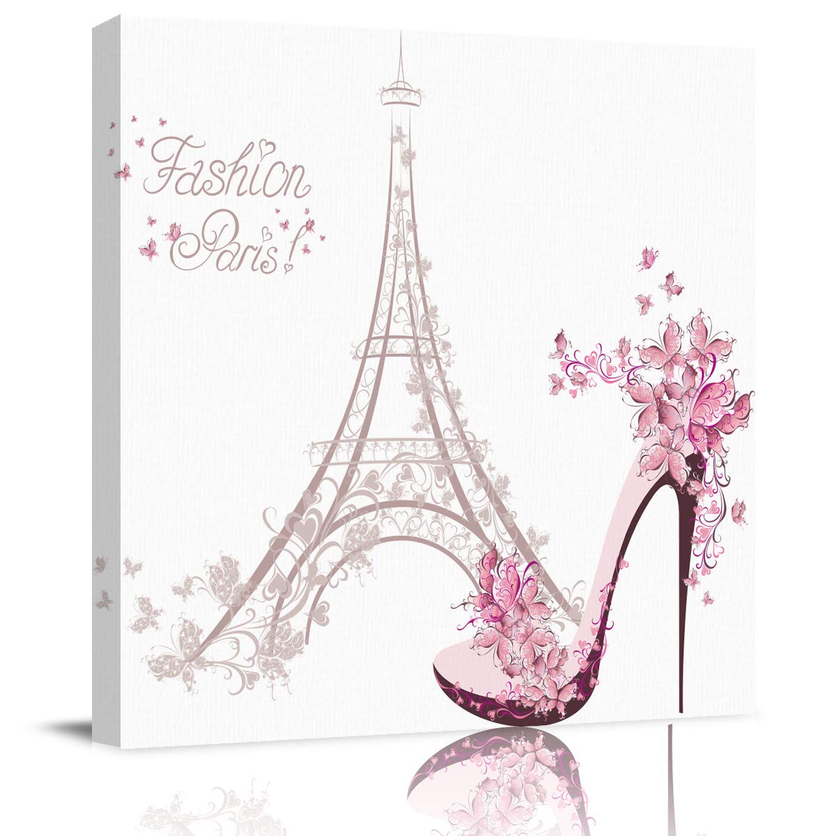Big Buy Store - 24x24 Inch Oil Painting on Canvas, Paris Eiffel Tower Wall Art Print for Living Room, Bathroom, Office & Home Decor - Pink High Heels Architecture Artwork | Perfect for Modern Interior Design & Gift Giving
