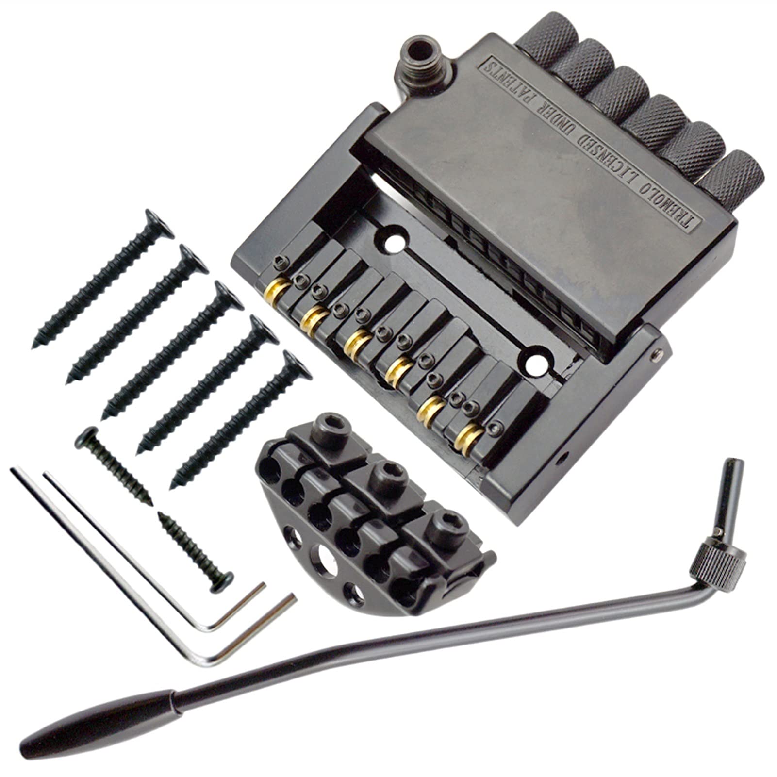 6-String Electric Guitar Bridge Saddle Set with Tailpiece, Keys & Screws - Fixed Headless Guitar Bridge Replacement for Enhanced Tone & Playability | Perfect for DIY Guitar Repairs & Upgrades