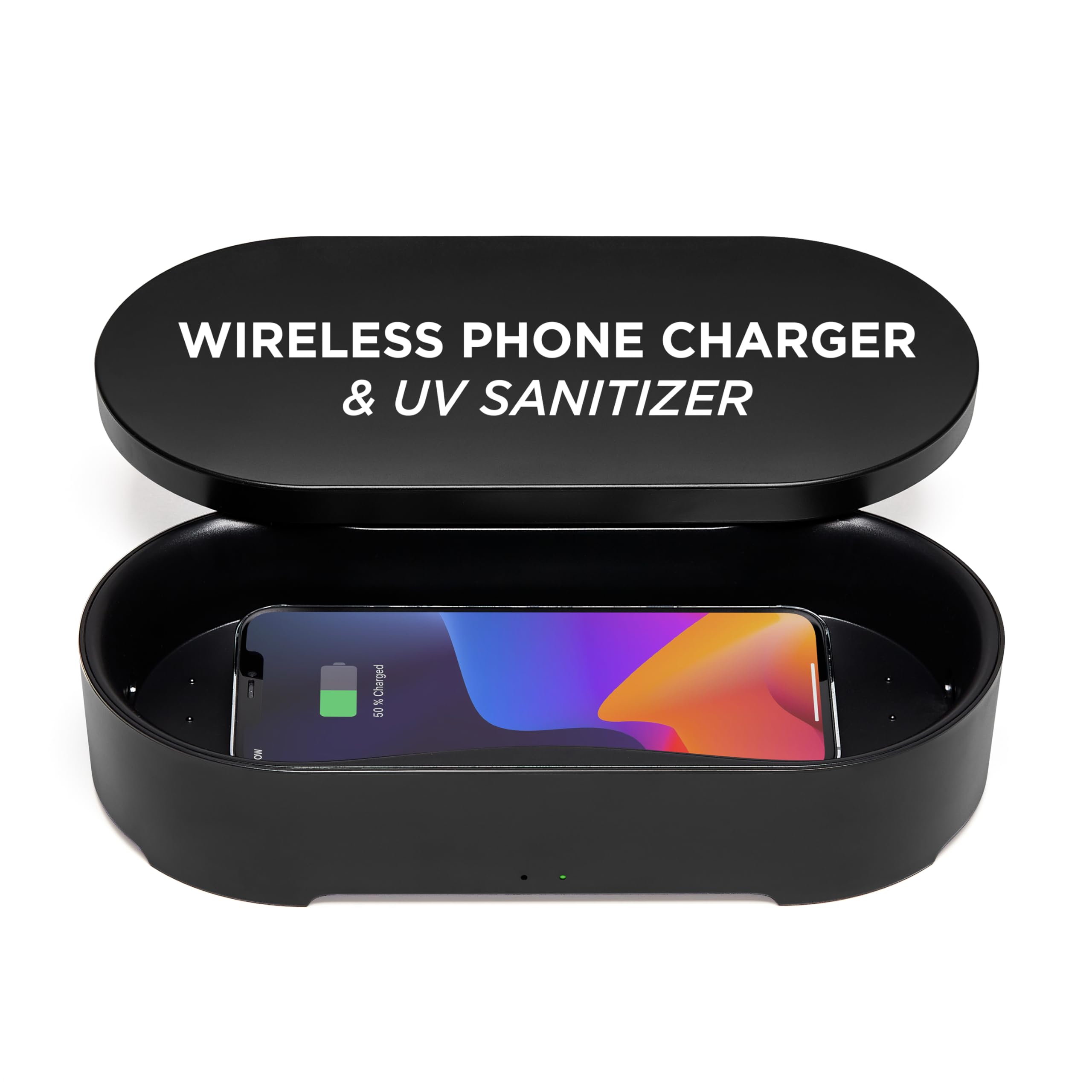 Lexon UV Phone Sanitizer & Wireless Charger - OBLIO Box with Fast Qi Charging & 360° UV-C Light for Cellphone Cleaning | Sanitizes Glasses, Keys, Makeup Brushes | Compact Design for Home, Office, Travel | Black
