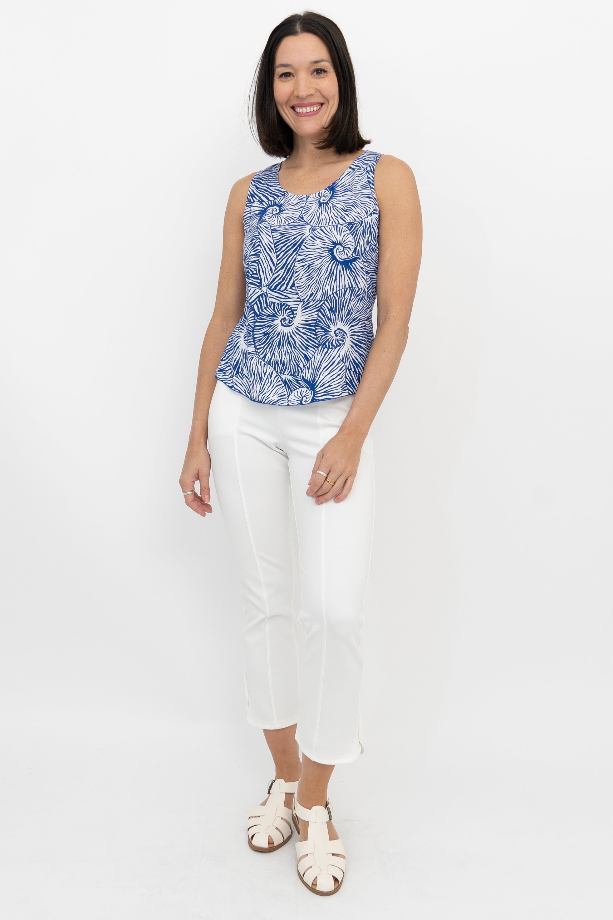 Dee Tank Top - Indigo Whirl Pattern Women's Casual T-Shirt | Perfect for Summer Outfits, Beach Wear & Everyday Fashion