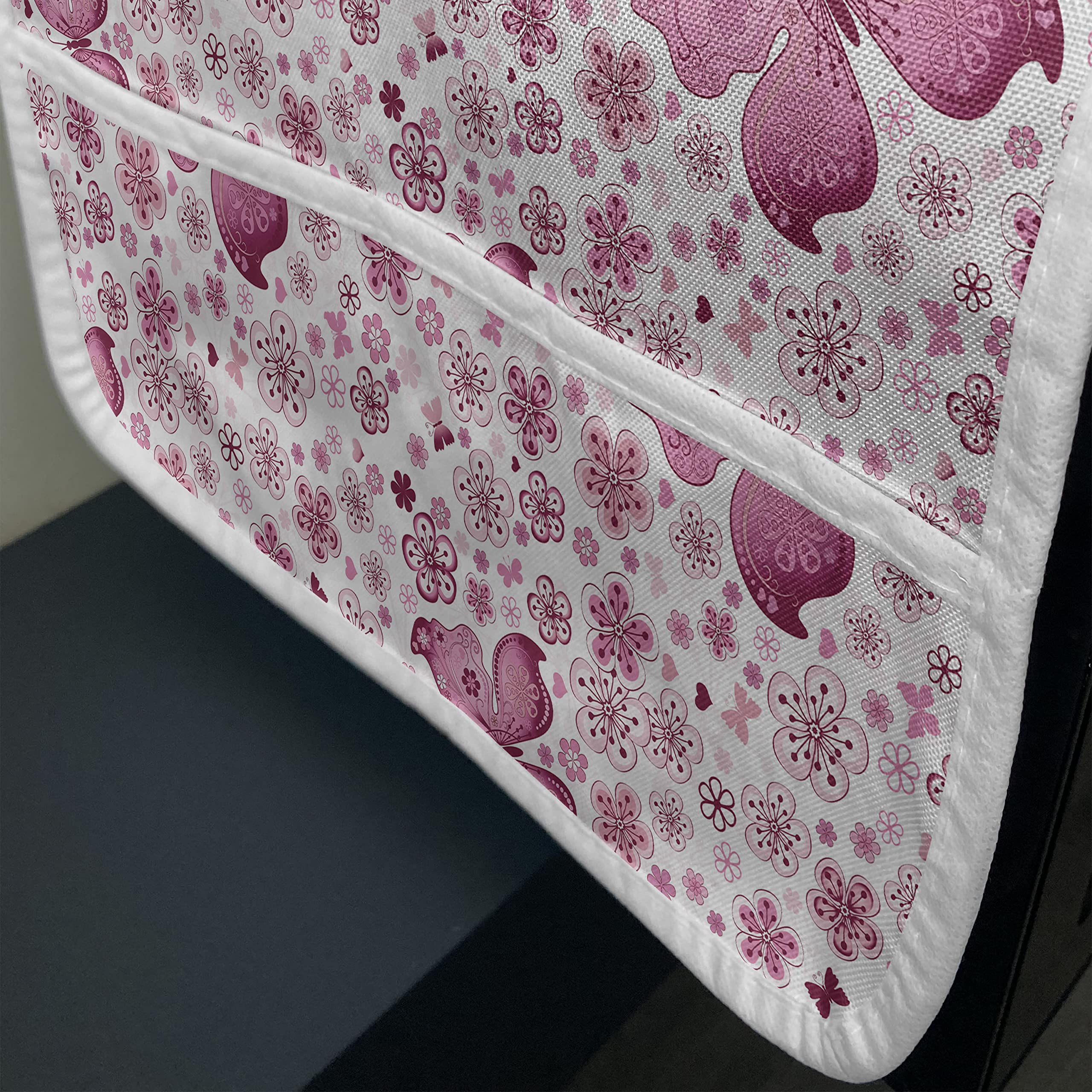 Ambesonne Vibrant Butterfly Microwave Cover - Floral Hearts Pattern, Waterproof Kitchen Organizer with Pockets, 36