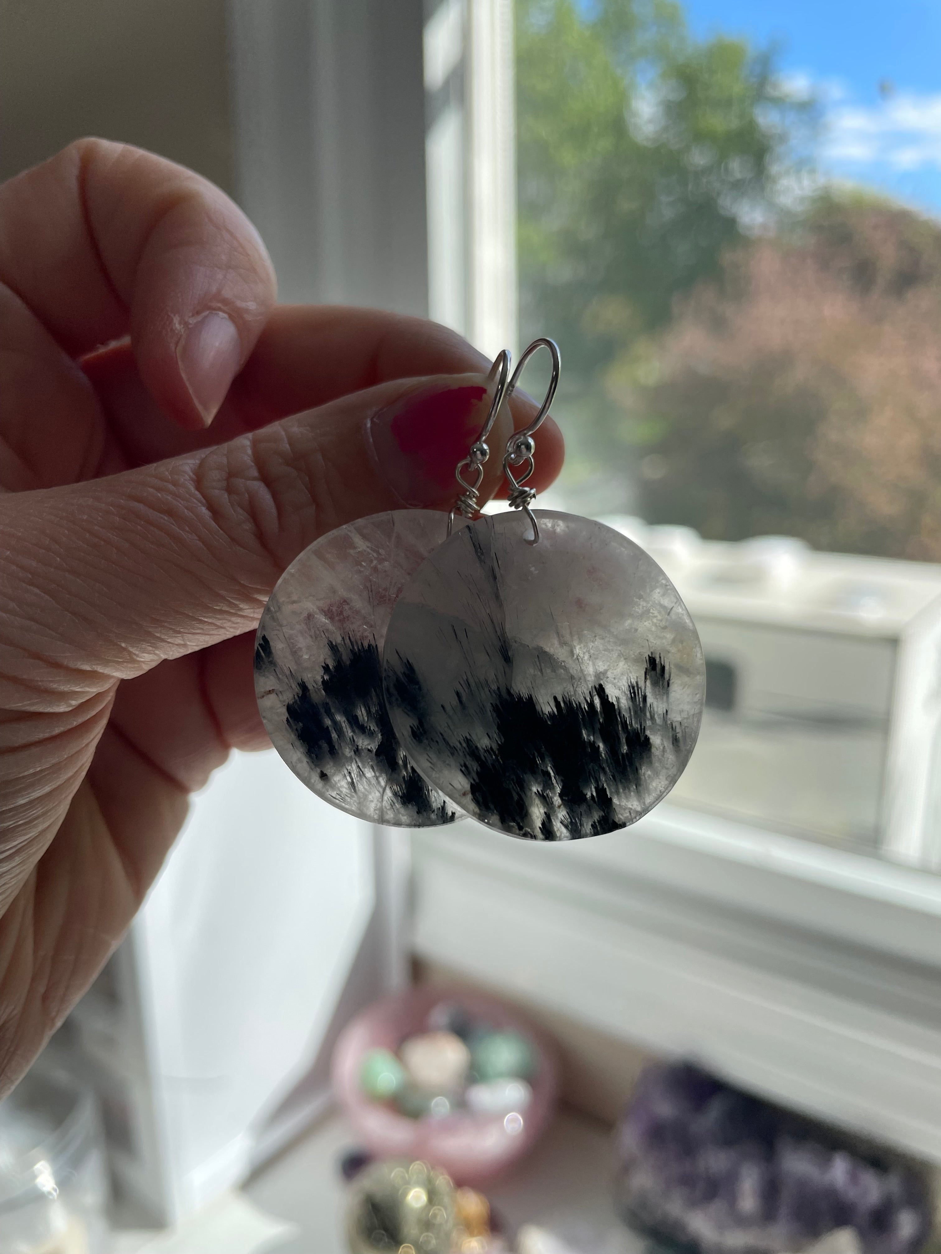 Black Tourmaline in Quartz Statement Earrings - Healing Crystal Jewelry for Women, Elegant Dangle Earrings for Daily Wear & Special Occasions