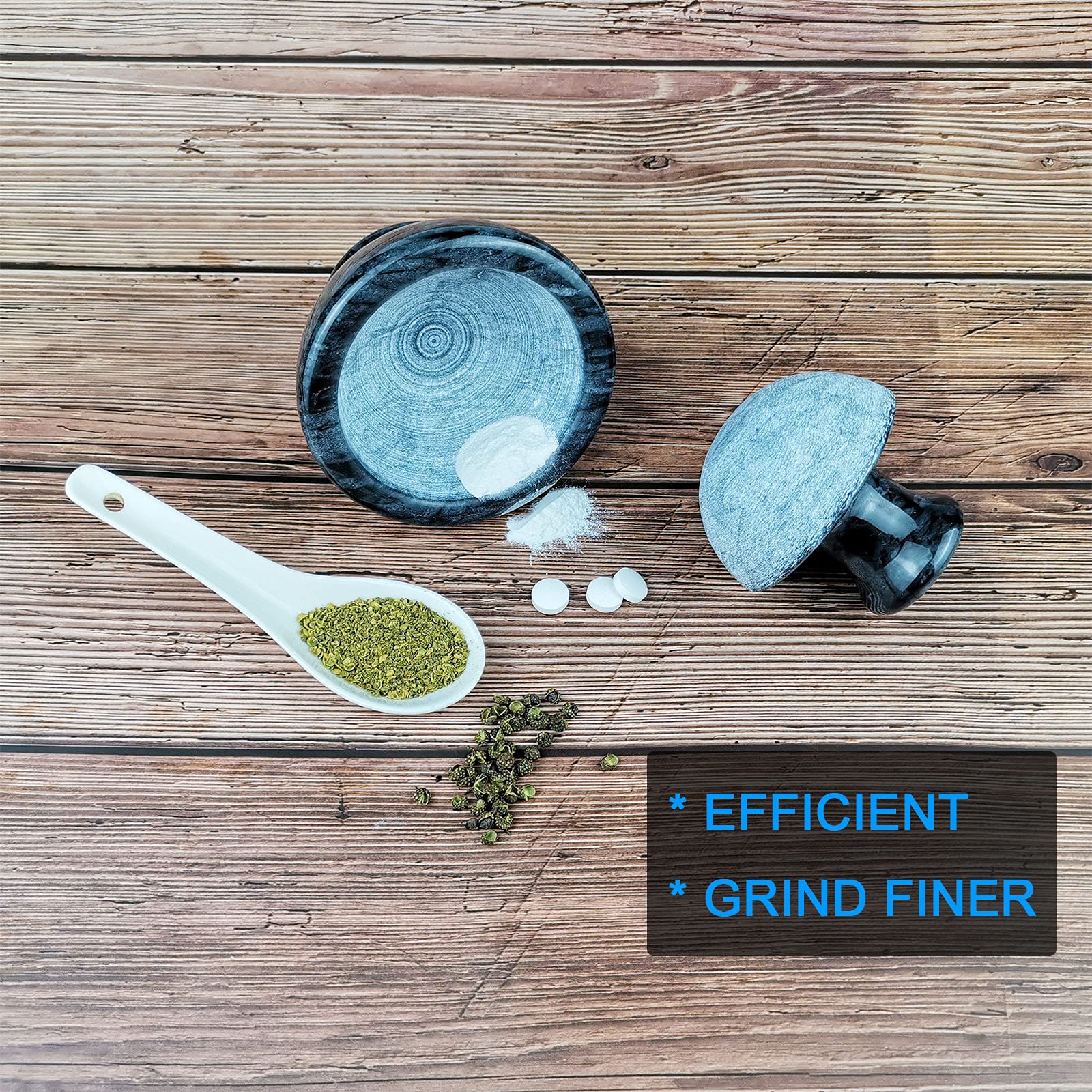 Premium Marble Mortar and Pestle Set - 3.7 Inch Spice Grinder & Pill Crusher (1/2 Cup Capacity) - Efficient Stone Herb Grinder for Kitchen, Pharmacy & Ayurveda - Perfect for Grinding Spices, Herbs, Pills & Making Pastes (Black)