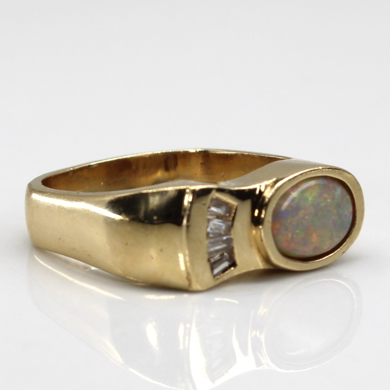 Exquisite Bezel Set Opal & Diamond Ring - 0.38ct Opal with 0.10ctw Diamonds - Size 7 - Perfect for Anniversary Gifts & Special Occasions