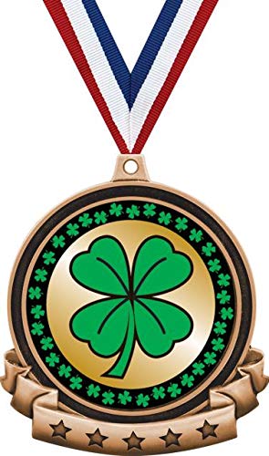 St. Patrick's Day Bronze Shamrock Trophy Medal - 2.6 Inch Four Leaf Clover Award for Kids - Perfect for Classroom Rewards, Party Favors & Irish-Themed Celebrations