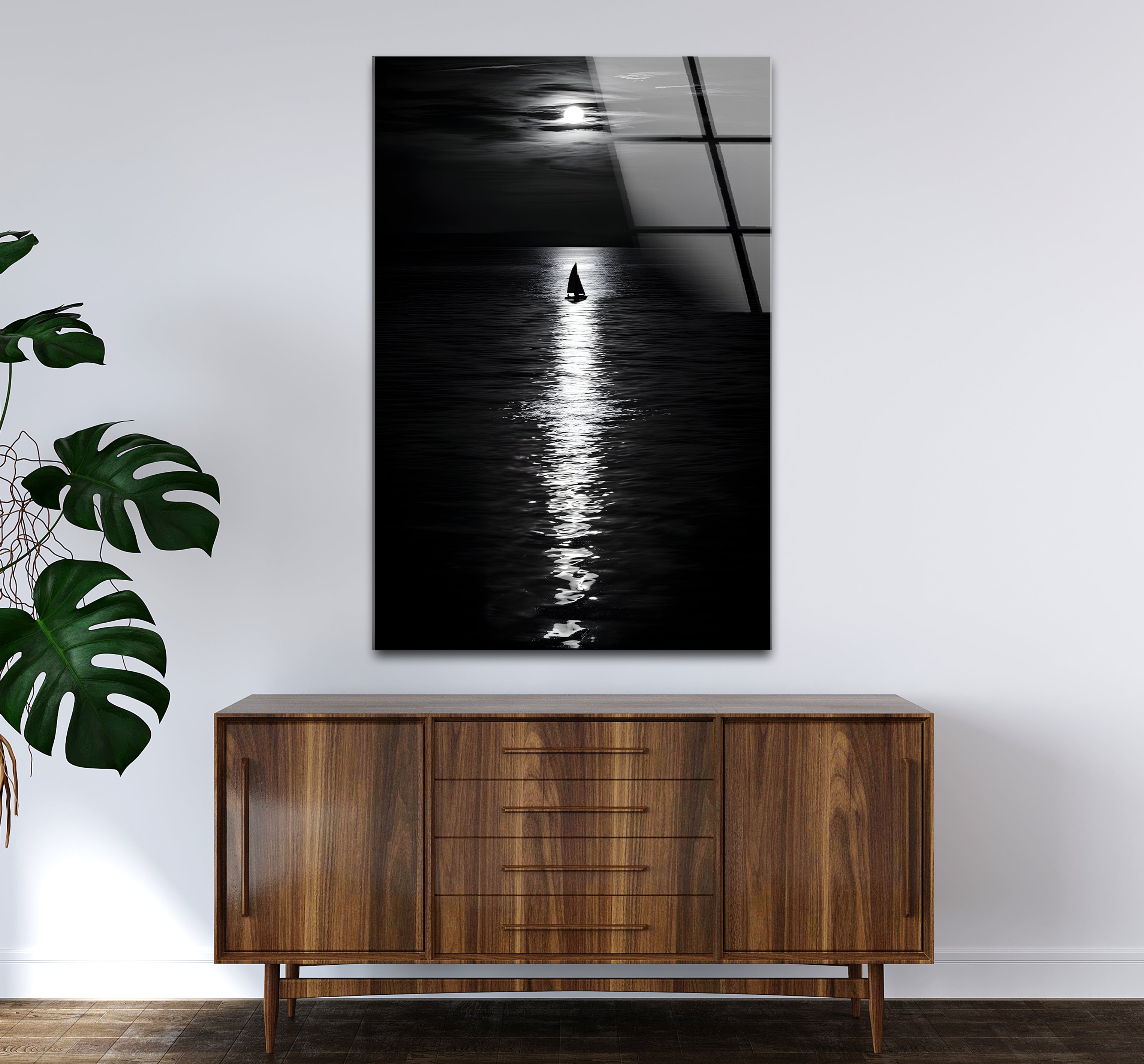 Black and White Moonlight Landscape Glass Wall Art - Elegant Home Decor for Living Room, Bedroom & Office - Perfect Gift for Housewarming & Holidays