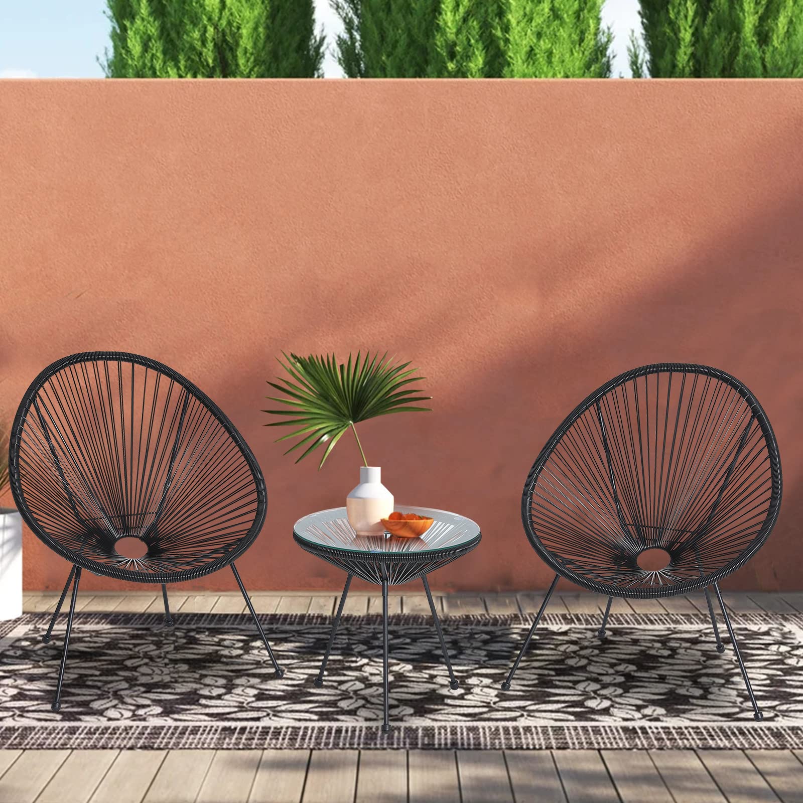 3-Piece Patio Furniture Set - Acapulco Chairs with Glass Top Table, All-Weather Indoor Outdoor Bistro Set for Garden, Balcony, Poolside & Backyard Relaxation