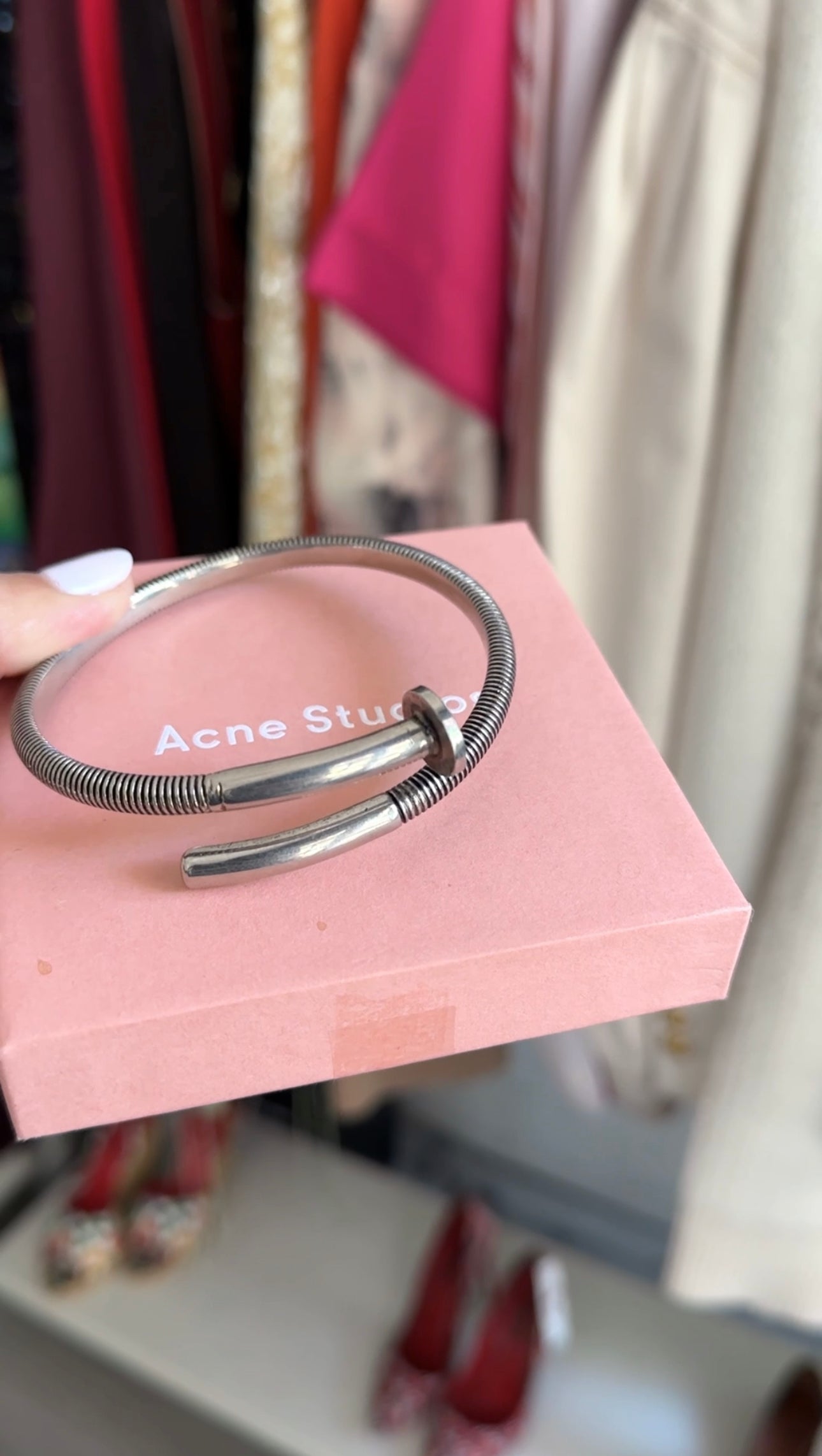 Acne Studios Silver-Tone Nail Bangle Bracelet for Women - Minimalist Cuff Jewelry for Everyday Wear & Special Occasions