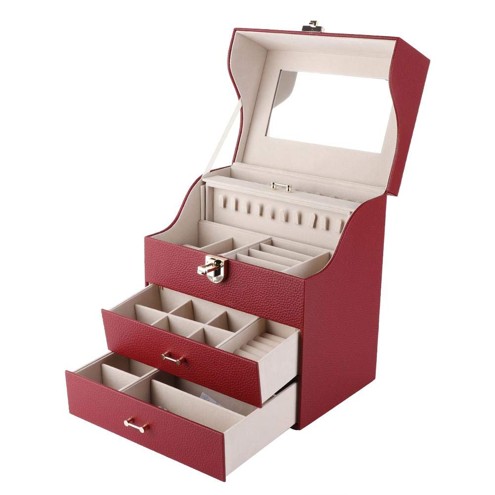 Elegant Multi-Layer Jewelry Organizer Box for Women - Large Capacity Necklace, Bracelet, Earring & Watch Storage Case (Wine Red) | Perfect for Bedroom Vanity, Travel & Gift Giving