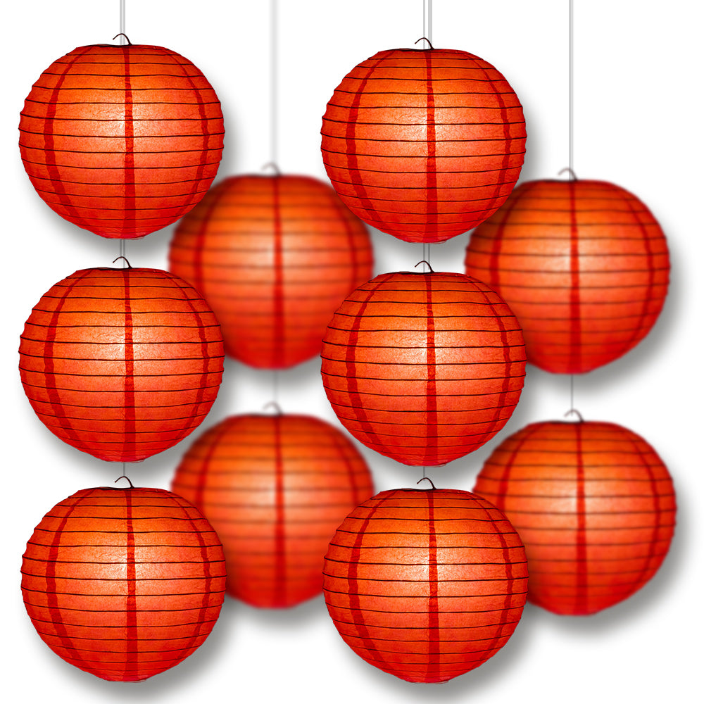 12 Pack 42 Inch Red Jumbo Parallel Ribbing Round Paper Lanterns for Party Decorations, Wedding, Chinese New Year, and Home Decoration