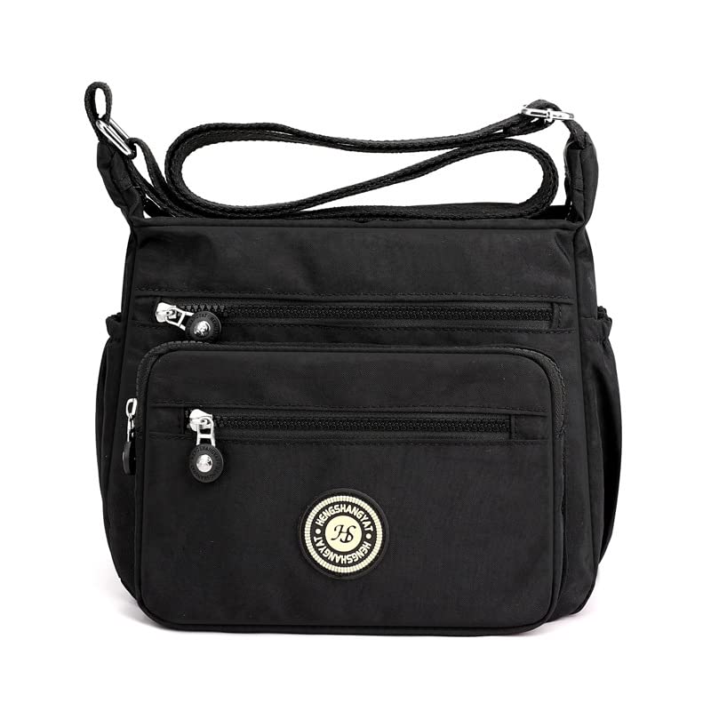 Waterproof Nylon Crossbody Bag for Women - Multi-Pocket Adjustable Strap Travel Messenger Purse (Black) | Perfect for Daily Commute, Shopping & Outdoor Adventures
