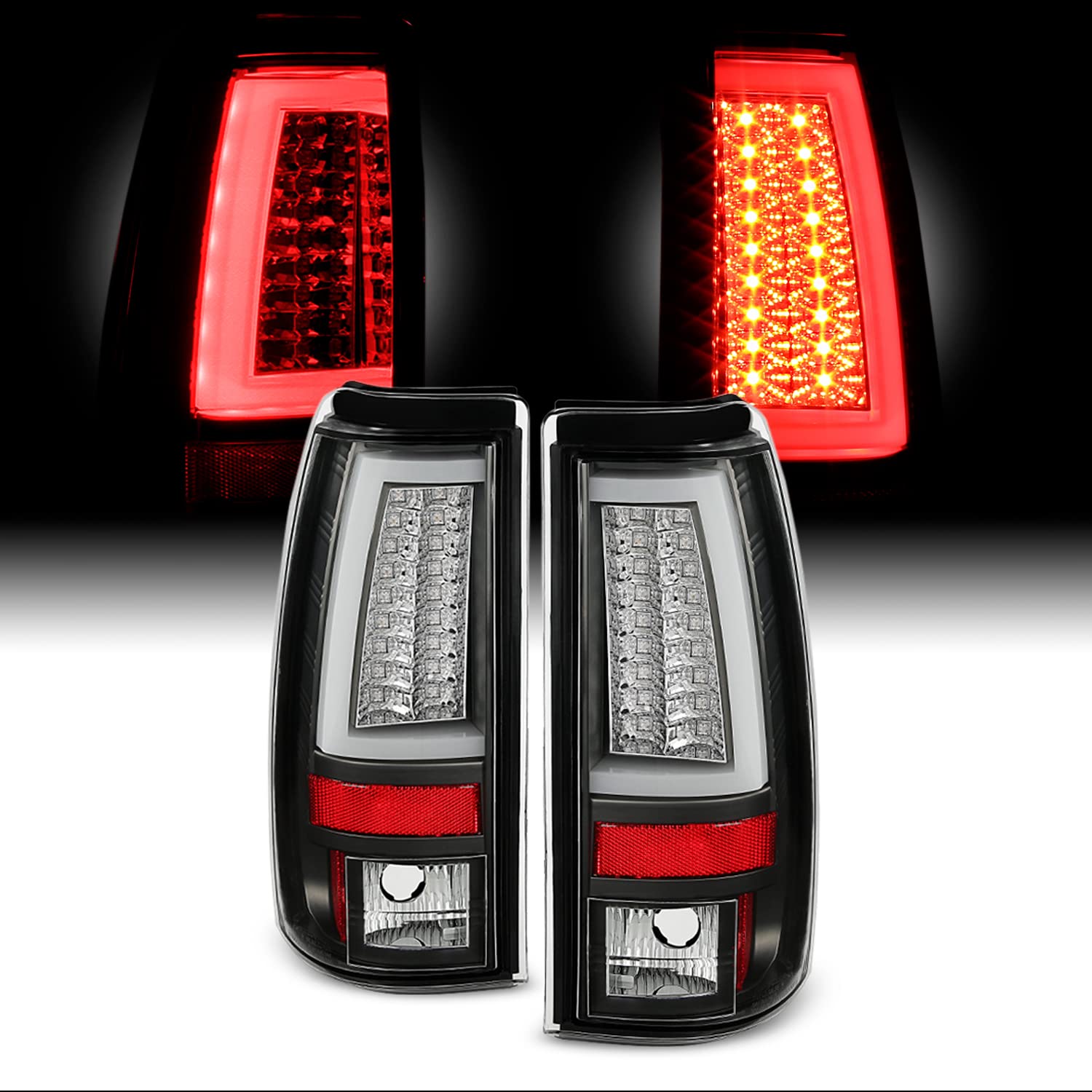 AKKON LED Tail Lights for 1999-2002 Chevy Silverado 1500/2500 & 1999-2006 GMC Sierra - Black Tube Style Brake Lamps Pair - Upgrade Your Pickup Truck Lighting for Night Driving & Enhanced Safety