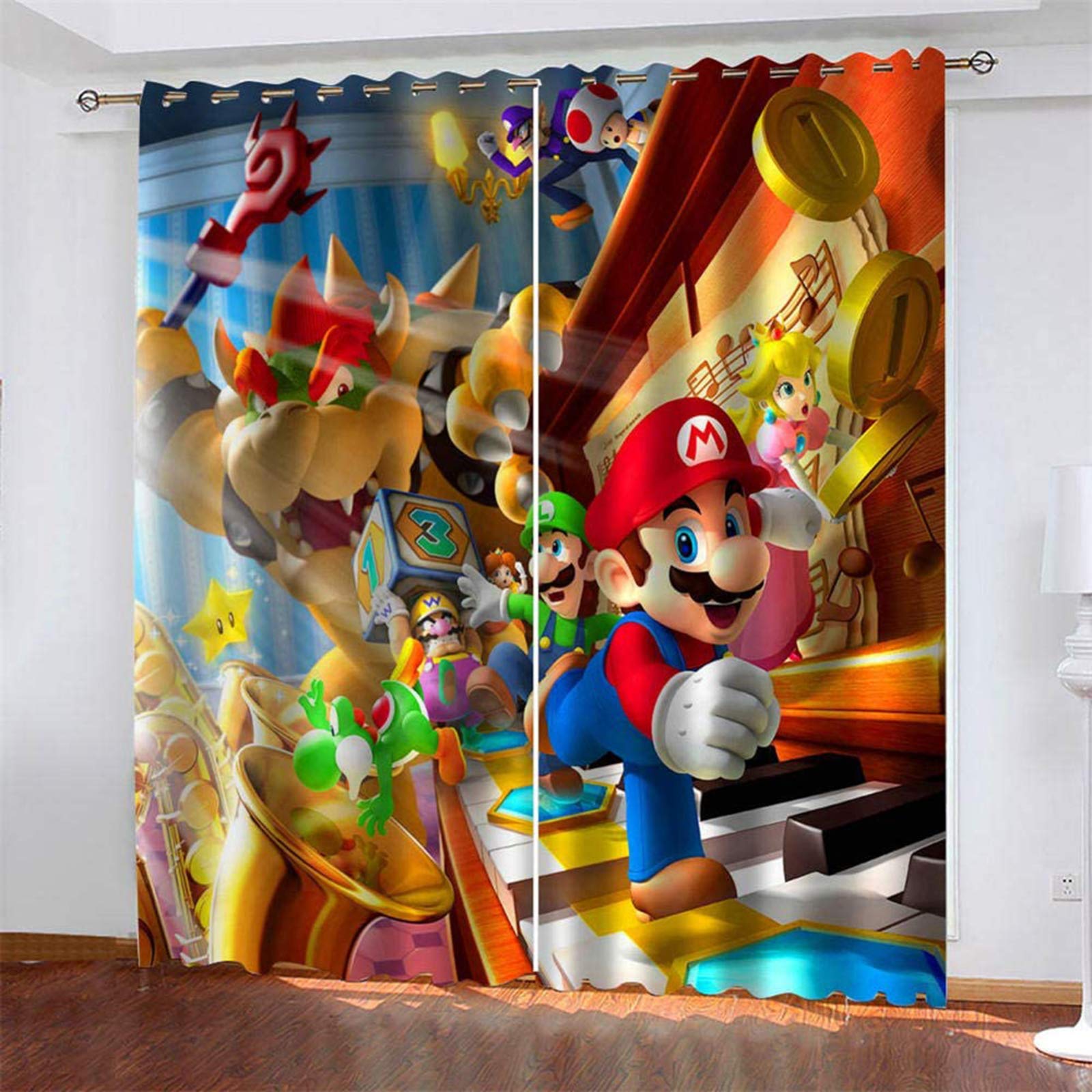 Super Mario Anime Blackout Curtains - Thermal Insulated Eyelet Pencil Pleat Polyester Microfiber Curtains for Kids Room, Living Room & Bedroom (230x234cm) - Perfect for Gaming Themed Decor & Light Blocking