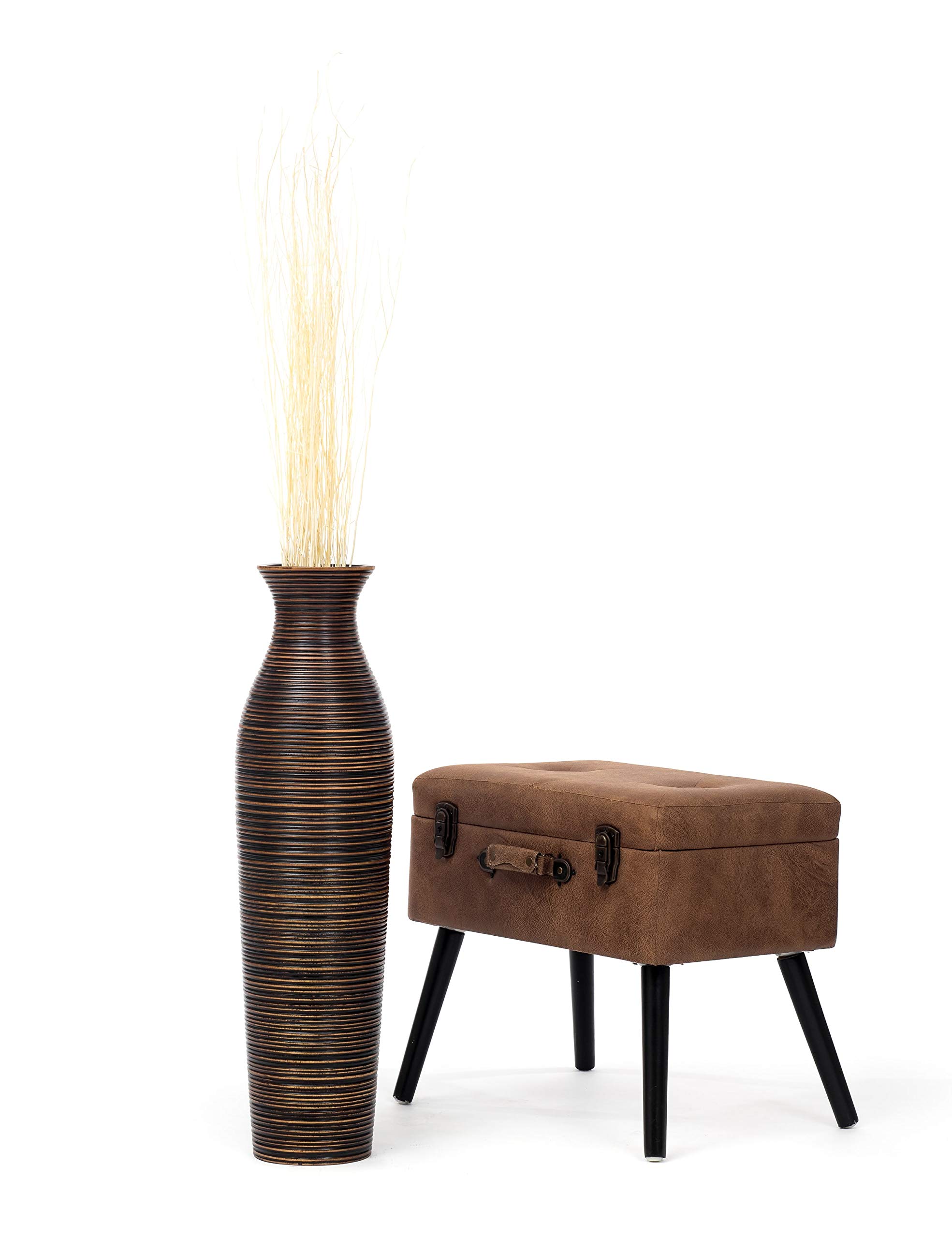 Leewadee 28-inch Large Brown Wooden Floor Vase - Farmhouse Decor for Flowers, Fake Plants & Pampas Grass - Perfect for Living Room, Entryway or Bedroom Decoration