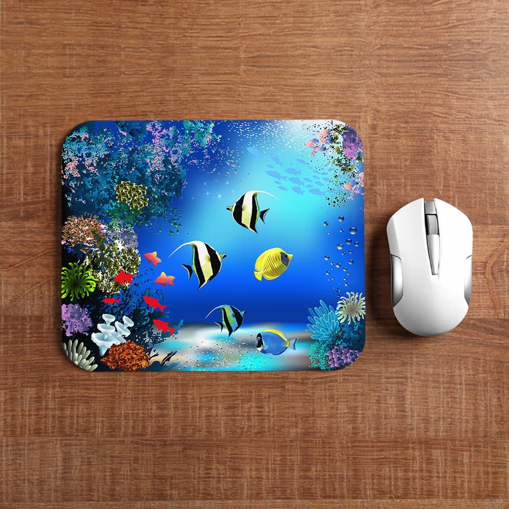 WONDERTIFY Underwater World Mouse Pad with Tropical Fish, Plants, Coral Reef Design - Non-Slip Rubber Base for Laptop, Gaming, Office & Home Use - Perfect for Marine Life Enthusiasts and Ocean-Themed Workspaces
