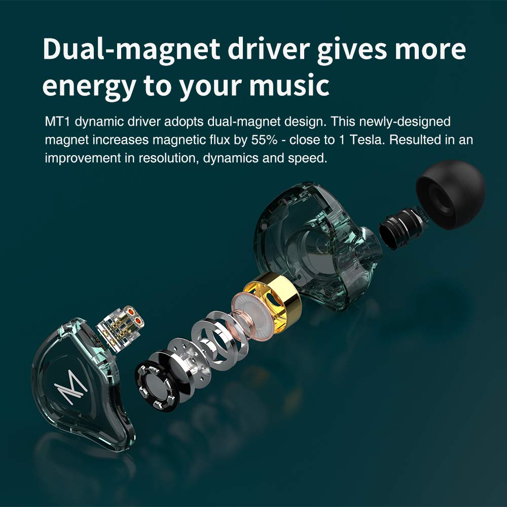 TRN MT1 HiFi In-Ear Headphones with Dual Magnetic Dynamic Drivers - Noise Cancelling Sport Earbuds for Running, Gym & Workout (Green, No Mic) | Perfect for Music Lovers & Athletes