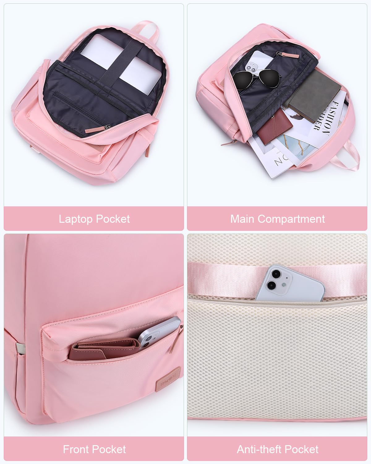 HOMIEE Lightweight Stylish Water-Resistant Laptop Backpack for Women & Men - 15.6 Inch School Backpack, College Backpack, Travel Daypack, Work Commuter Bag (Pink) - Perfect for Office, Campus & Weekend Getaways