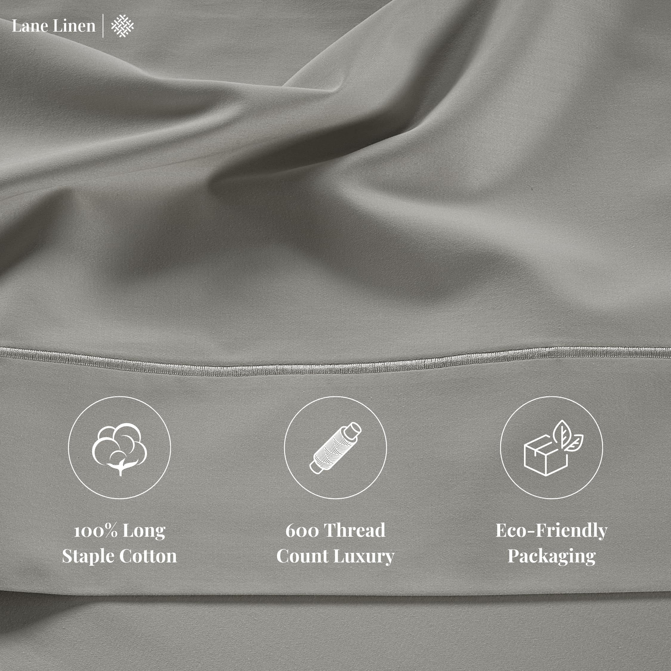 600 TC 100% Cotton Twin Bed Sheets Set - Premium Mercerized Sateen Bedding for Silky Softness & Durability - Fully Elasticized Twin Size Fitted Sheet, Ultra Breathable & Machine Washable - Perfect for Guest Rooms, Dorms & Cozy Bedrooms (Silver)