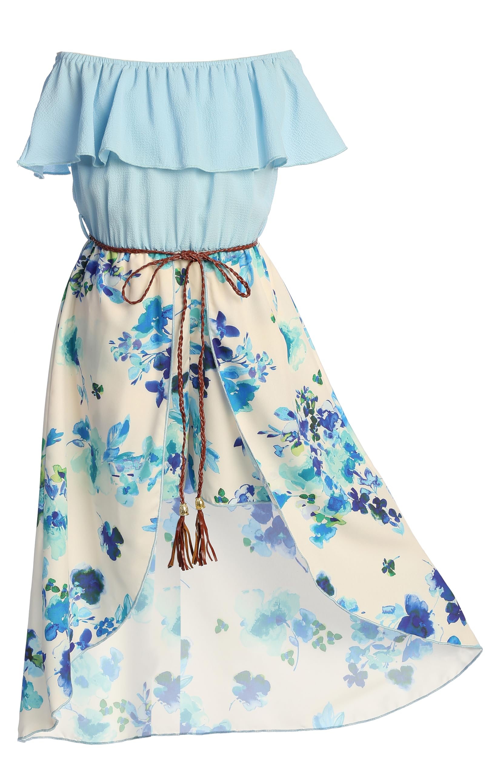 Girls Off Shoulder High Low Maxi Split Skirt Romper Casual Dress - Summer Birthday Jumpsuit for Kids Age 4-14 | Perfect for Beach Vacations, Birthday Parties & Outdoor Adventures