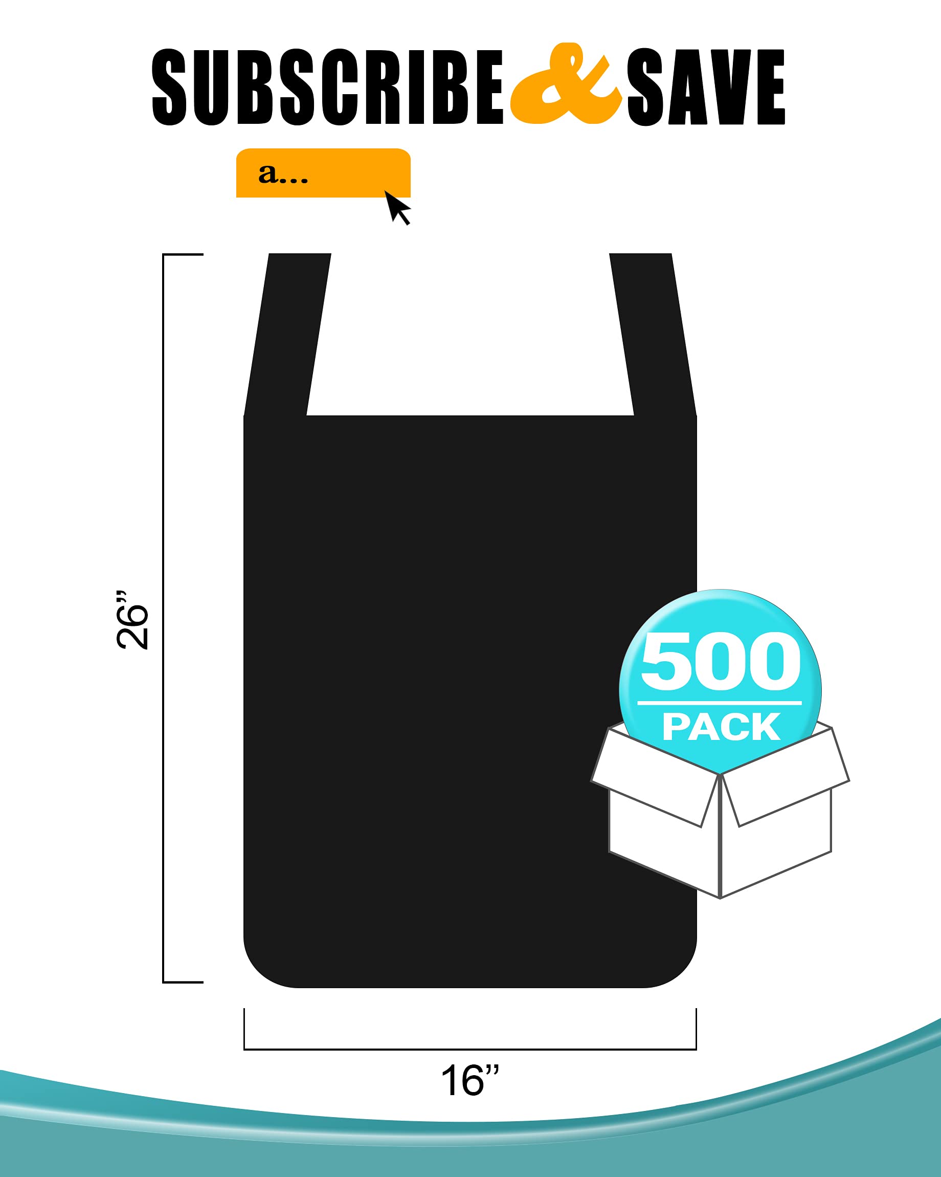 500 Pack Black Mini Jumbo T-Shirt Plastic Bags 16x8x26 - 18 Micron Thickness Polyethylene Shopping Bags with Handles for Retail Stores, Boutiques & Restaurants - Wholesale Bulk Packaging for Clothing, Gifts & Takeout Orders