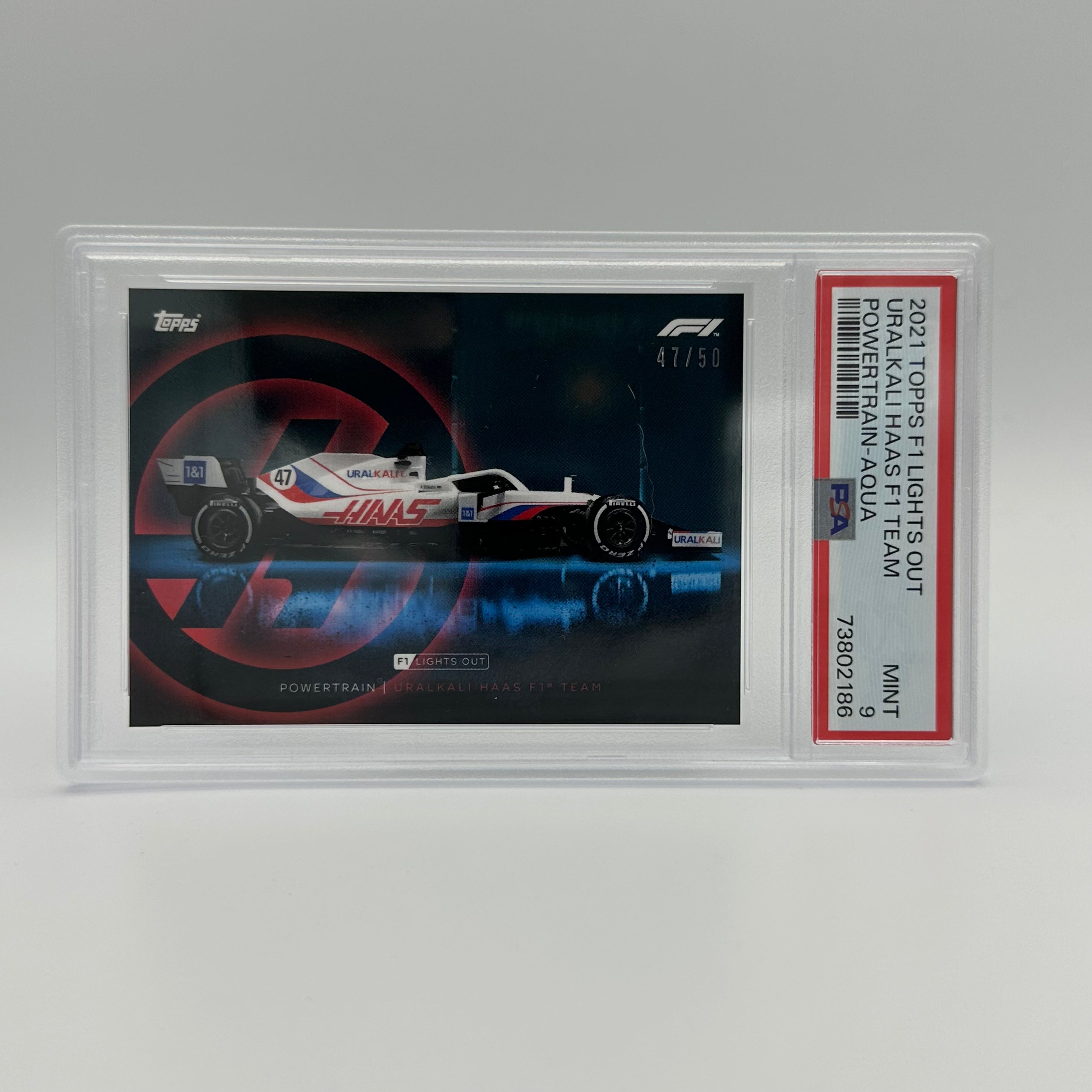 PSA 9 Graded 47/50 Uralkali Haas F1 Team Power Train Aqua - Rare F1 Racing Collectible for Display & Investment