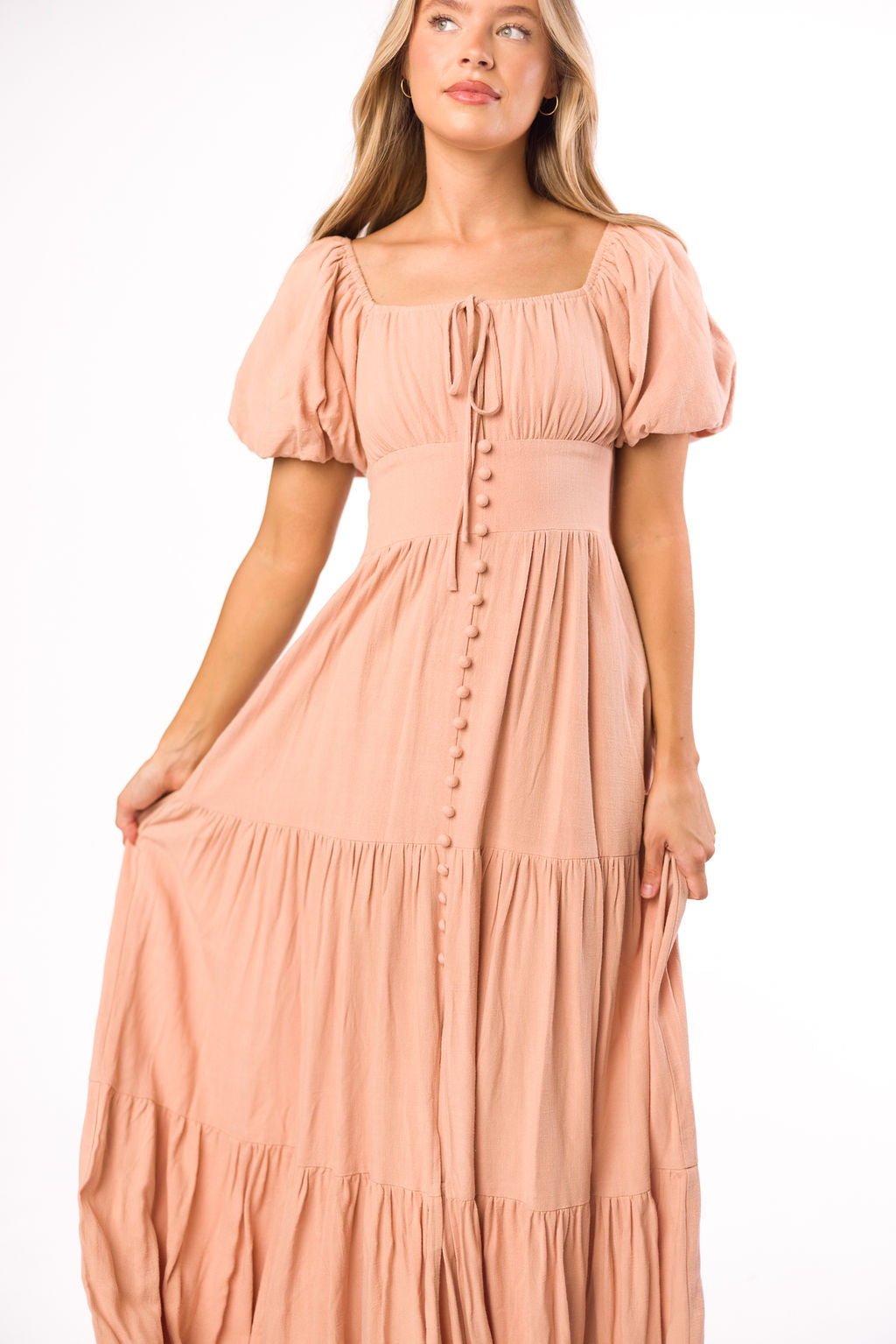 Genevieve Tiered Maxi Dress in Peach Clay - Flowy Summer Dress for Women, Beach Wedding Guest Outfit, Boho Chic Fashion