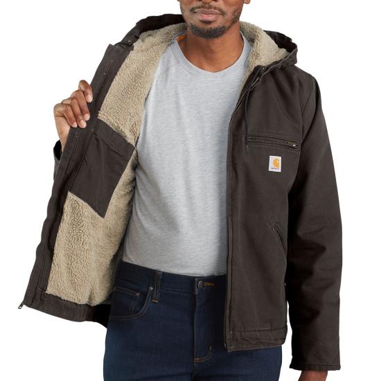 Carhartt Men's Washed Duck Sherpa Lined Jacket 104392 - Heavy Duty Work Jacket for Cold Weather, Outdoor Construction & Winter Activities