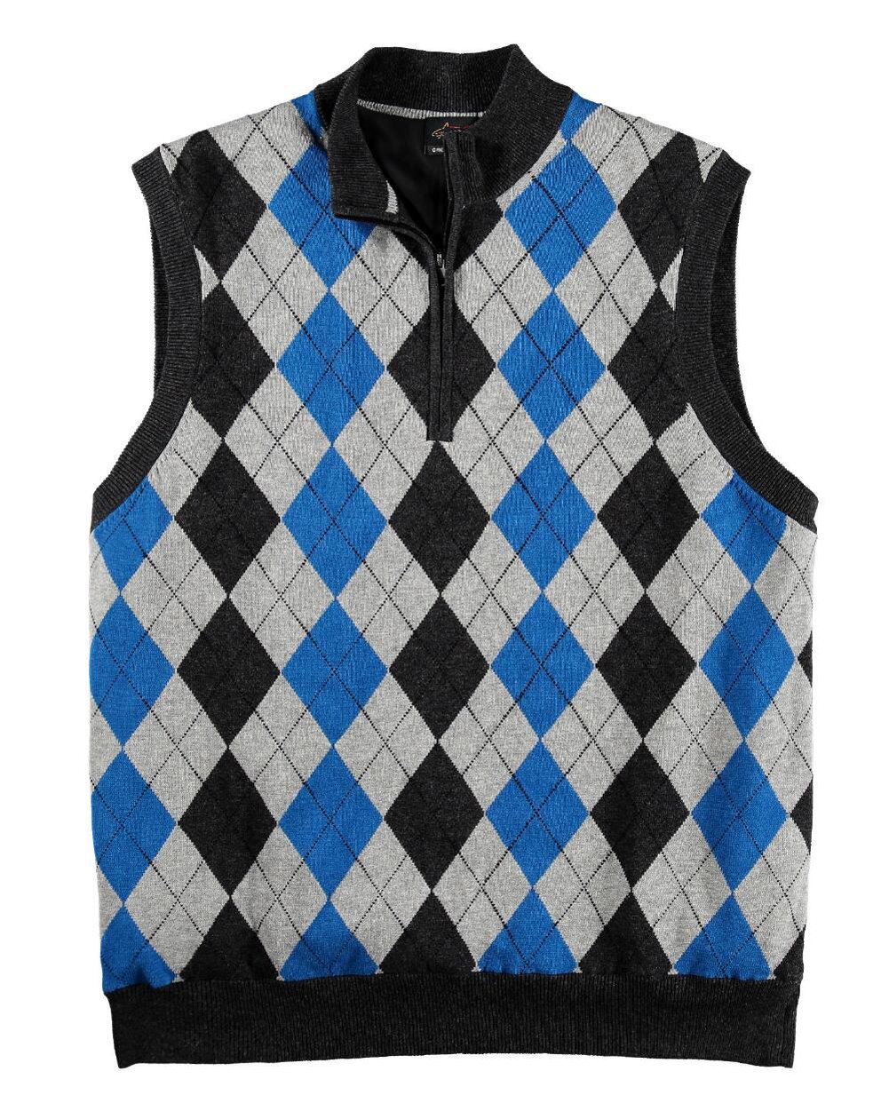 Greg Norman Men's 1/4 Zip Argyle Wind Vest - Lightweight Lined Golf Jacket for Outdoor Sports & Casual Wear