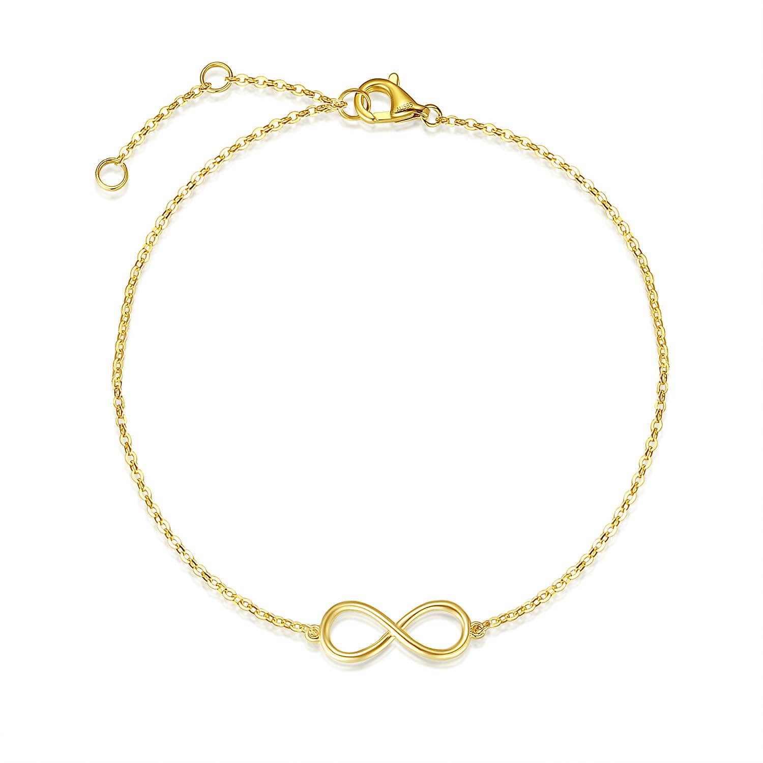 14K Solid Yellow & Rose Gold Infinity Charm Bracelet - Dainty Minimalist Jewelry for Women, Mom, Girls | Anniversary, Christmas Gift | 6.7+1.2 Inches | Perfect for Everyday Wear, Date Nights & Special Occasions