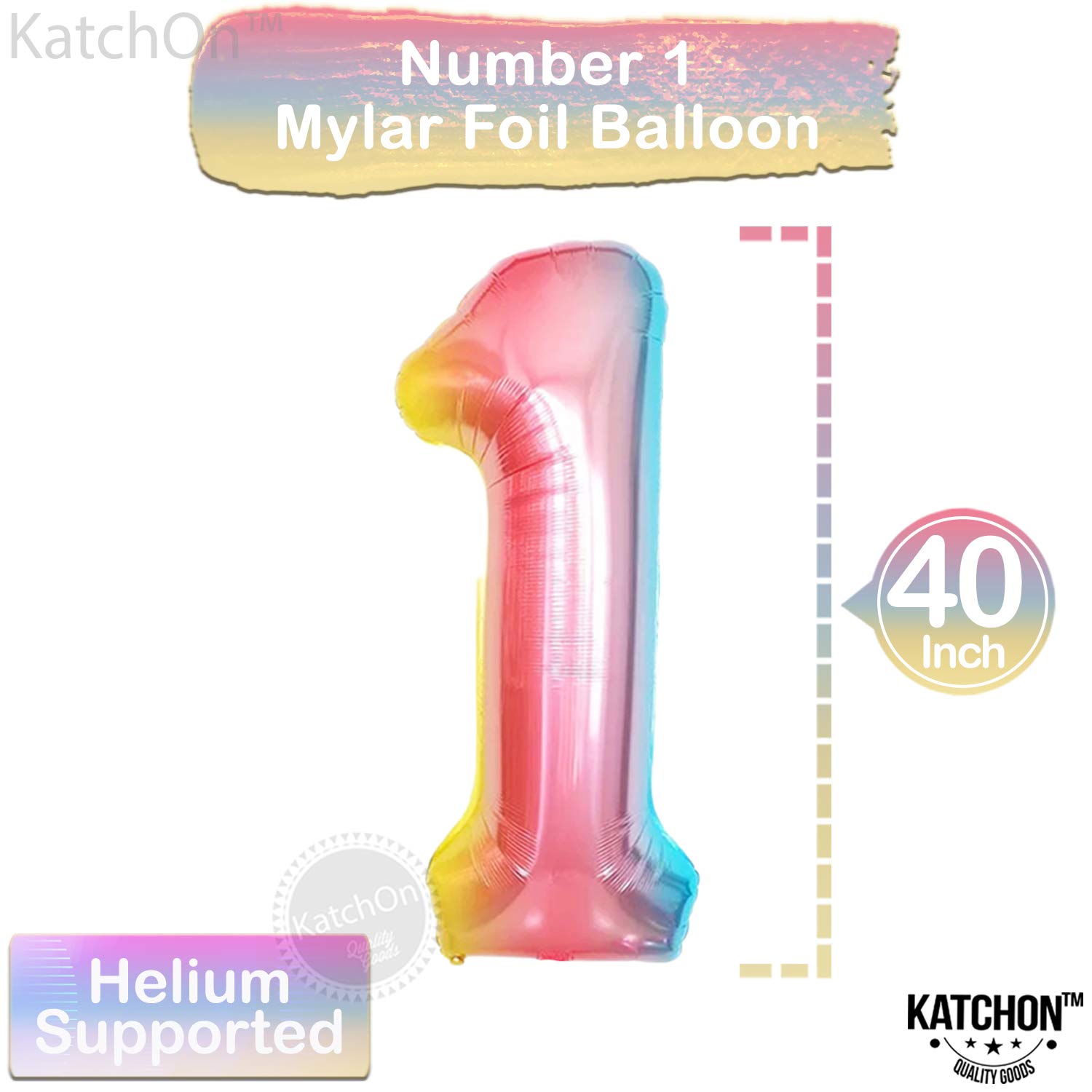 KatchOn Giant 40 Inch Rainbow Number 1 Balloon - Foil Number One Balloon for 1st Birthday Decorations | Rainbow 1 Year Old Birthday Party Supplies for Girls & Boys | Perfect for First Birthday Photos, Baby Showers & Milestone Celebrations