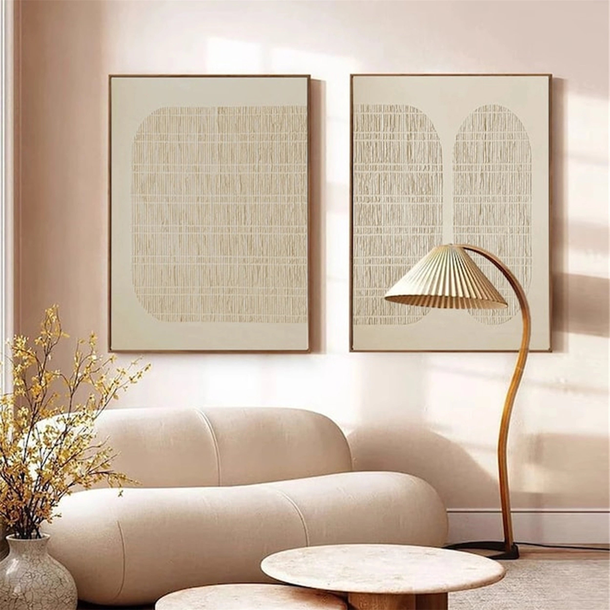 Abstract Beige & Brown Wall Art Set of 2 - Modern Canvas Paintings for Living Room, Bedroom & Office Decor #BB088
