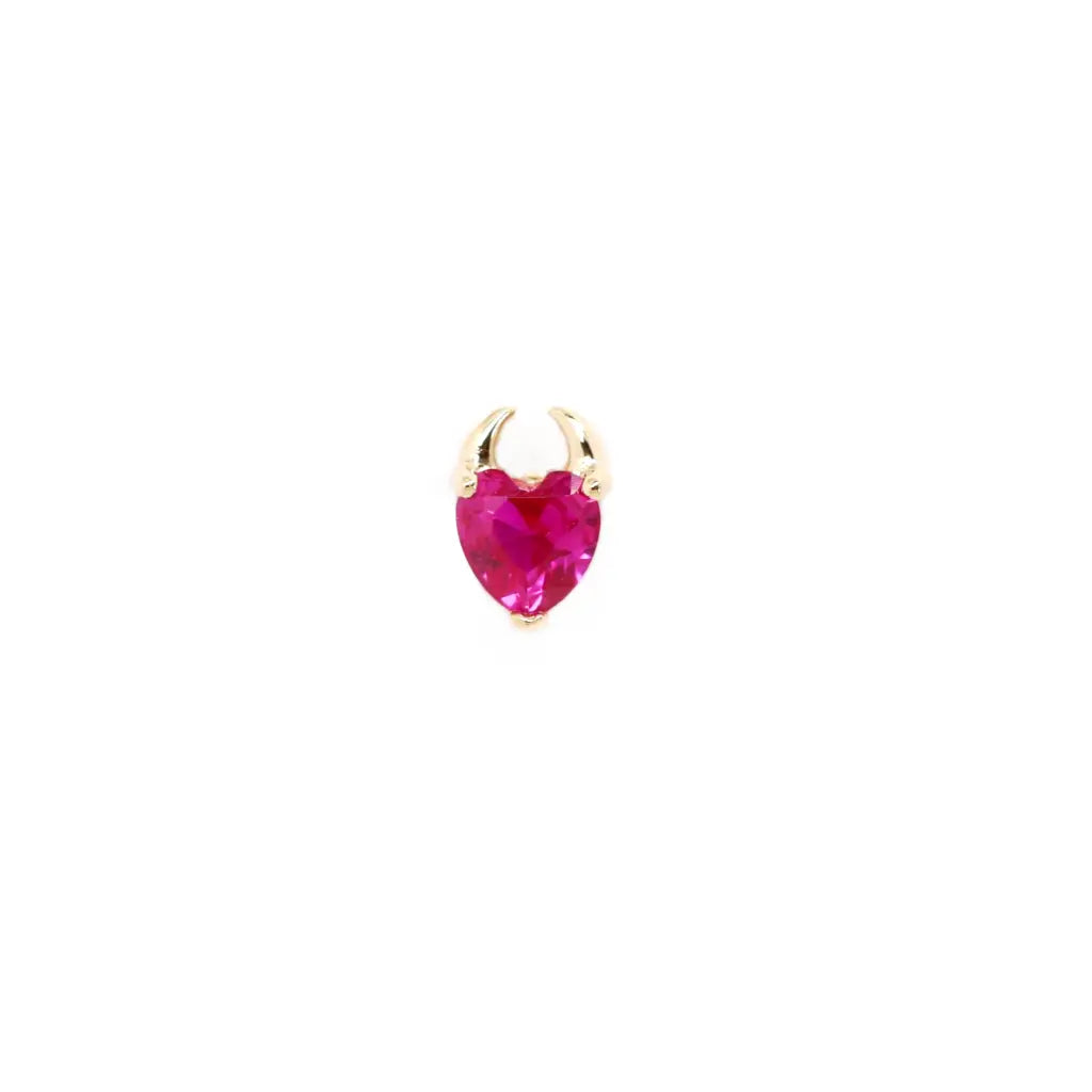 14KT Solid Gold Devil Heart Threaded Labret Stud Earrings for Women - Gothic Jewelry for Pierced Ears - Perfect for Punk, Rock, and Alternative Fashion Styles