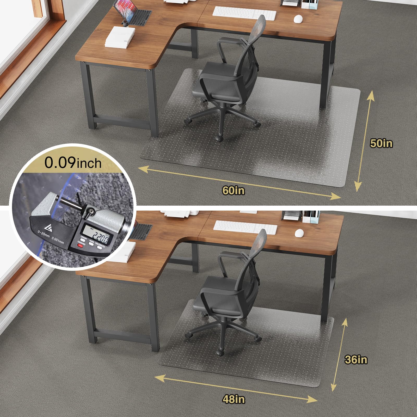 36”x 48” Clear Heavy-Duty Office Chair Mat for Carpet - Non-Slip Desk Chair Floor Protector for Medium/Low Pile Carpets | Perfect for Home Office, Workstation & Computer Desk Use