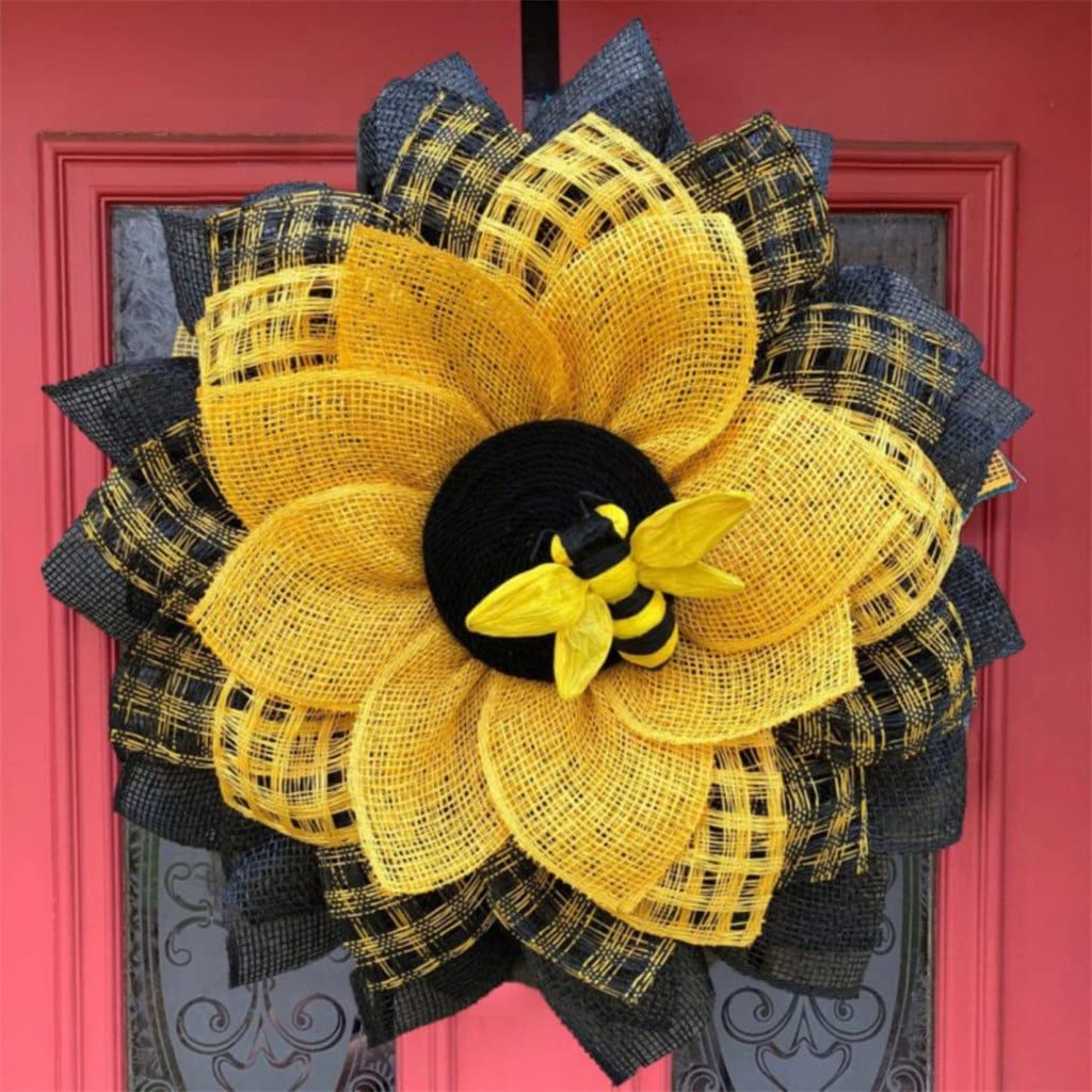 Handmade Sunflower Wreath for Easter & Spring - 35cm Farmhouse Front Door Decor (Color A) - Perfect for Seasonal Home Decor, Front Porch Welcome, and Holiday Door Hanging