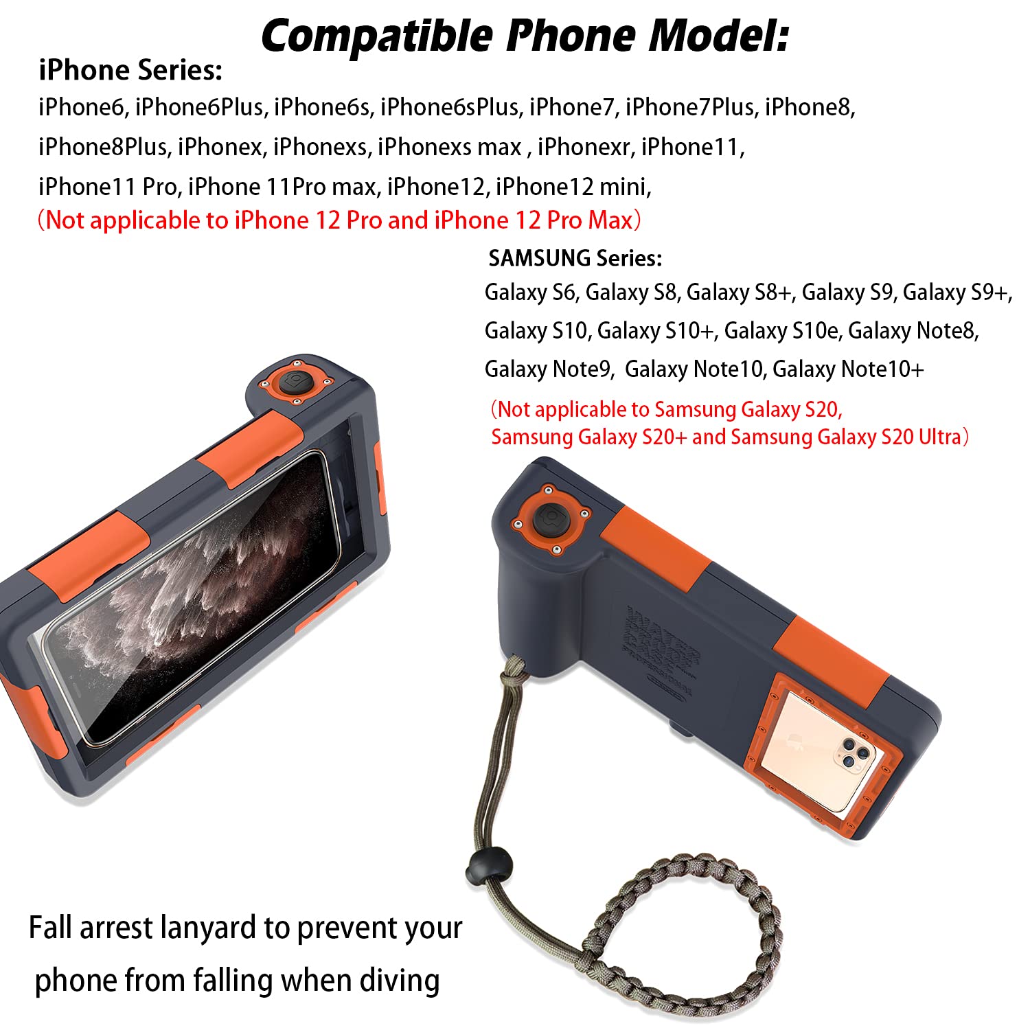 **Willbox Professional 15m/50ft Waterproof Phone Case for Diving, Surfing & Snorkeling – Underwater Housing Compatible with Galaxy & iPhone Series – Includes Lanyard (Orange) – Perfect for Beach, Pool & Water Sports Photography**