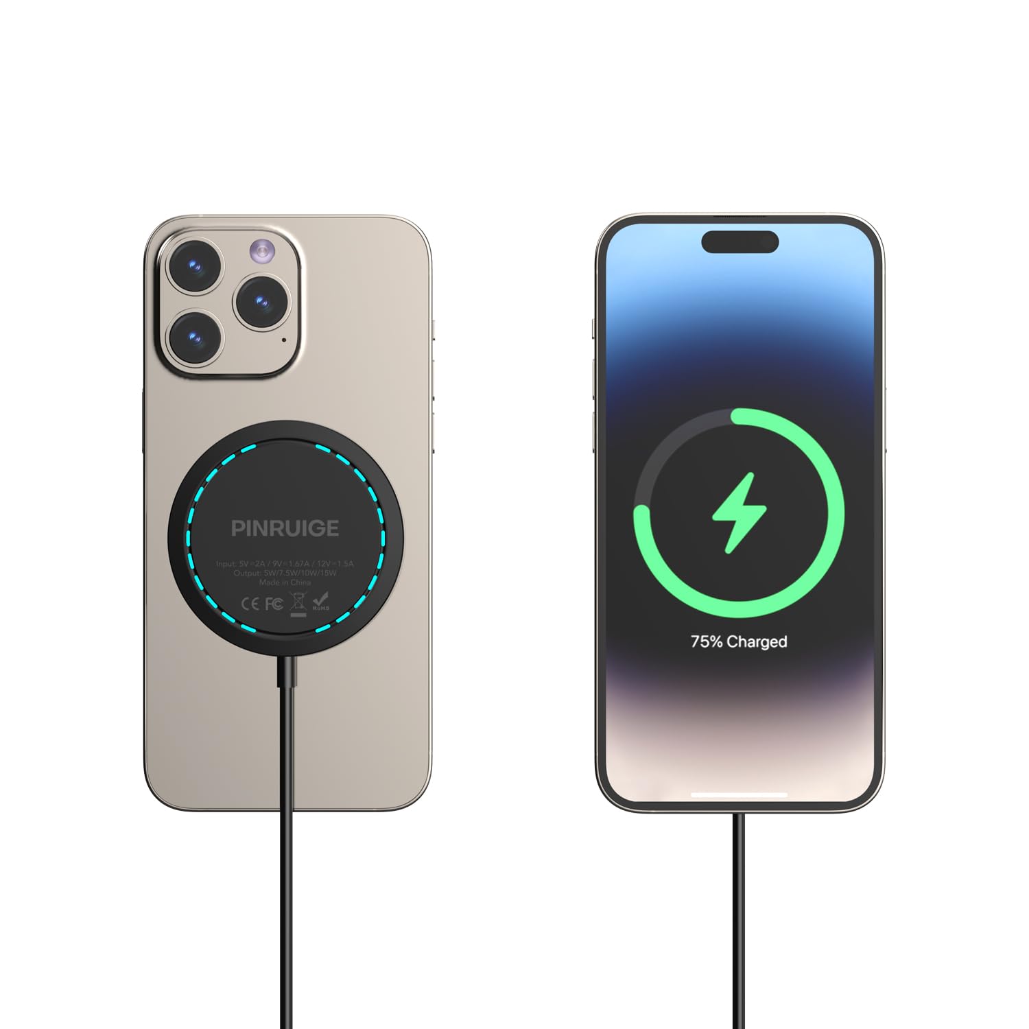 15W Max Fast Magnetic Wireless Charger Pad for iPhone 15/14/13/12 - USB-A Converter Included - Black | Perfect for Home, Office & Car Charging