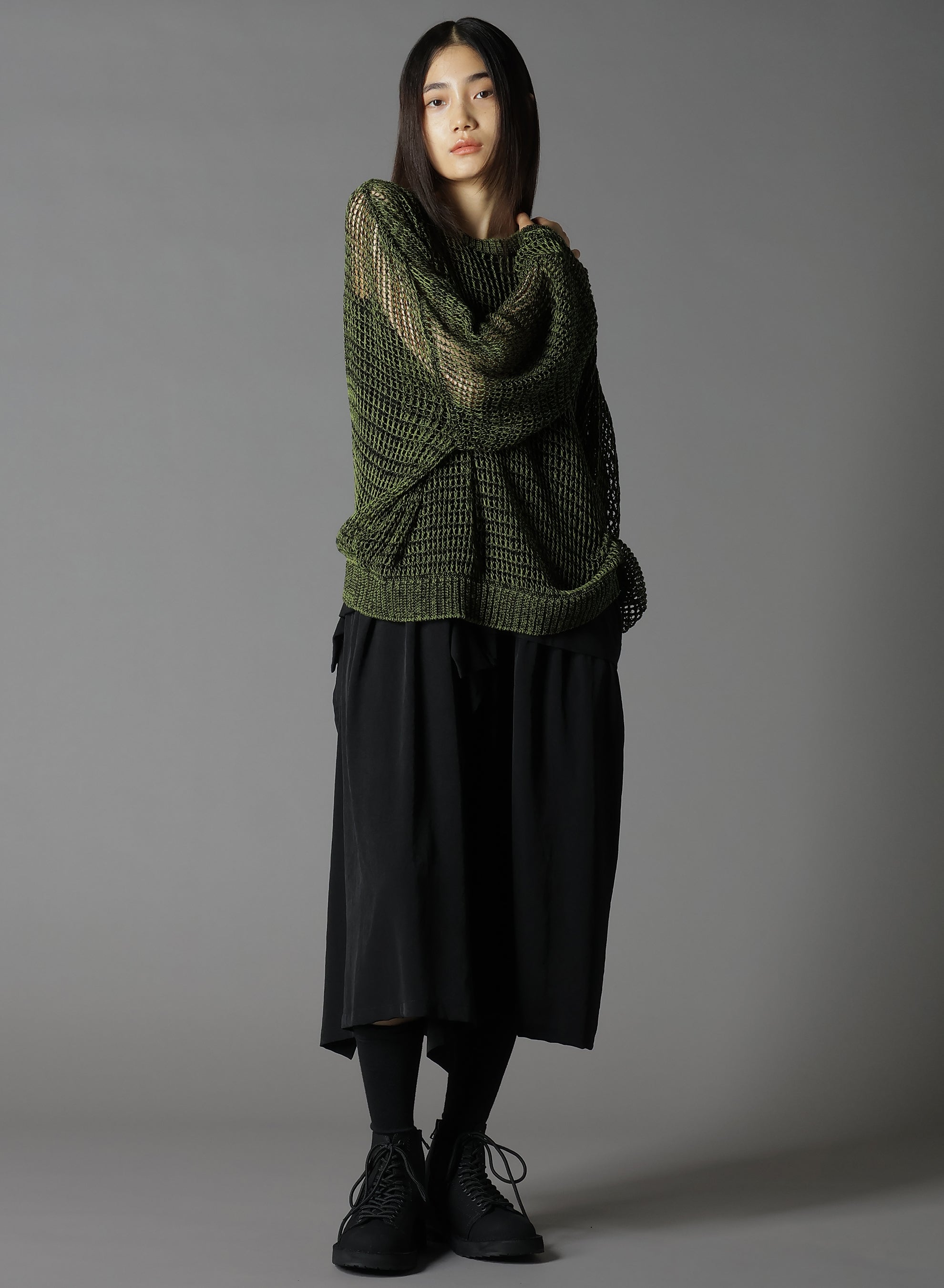 **CODE YARN MESH CREW NECK KNIT SWEATER - Women's Casual Pullover Top for Fall & Winter - Perfect for Layering, Office Wear, and Weekend Outfits**