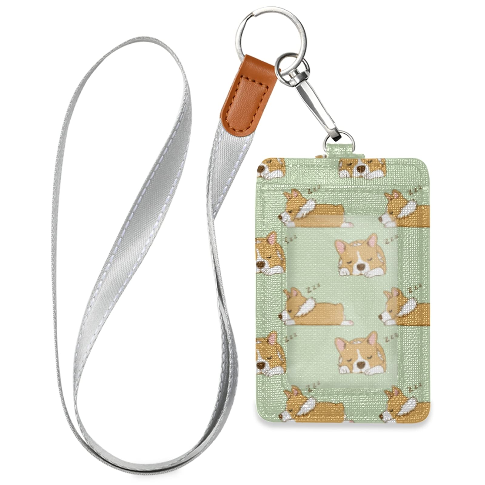 Cute Corgi Dog Badge Holder with Lanyard - PU Leather ID Card & Credit Card Holder for Students, Teachers, Office Workers - Perfect for School, Work, Conferences & Events