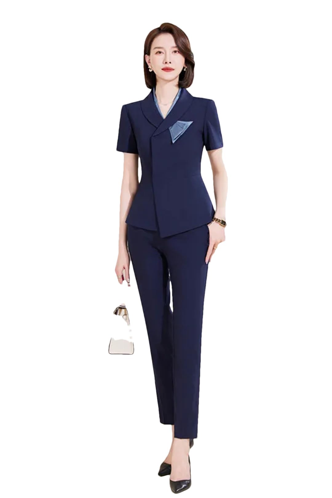 Elegant Women's Short Sleeve Business Suit Set - Professional Office Pantsuit with Blazer & Pants for Work | Formal Attire for Business Meetings, Job Interviews & Corporate Events