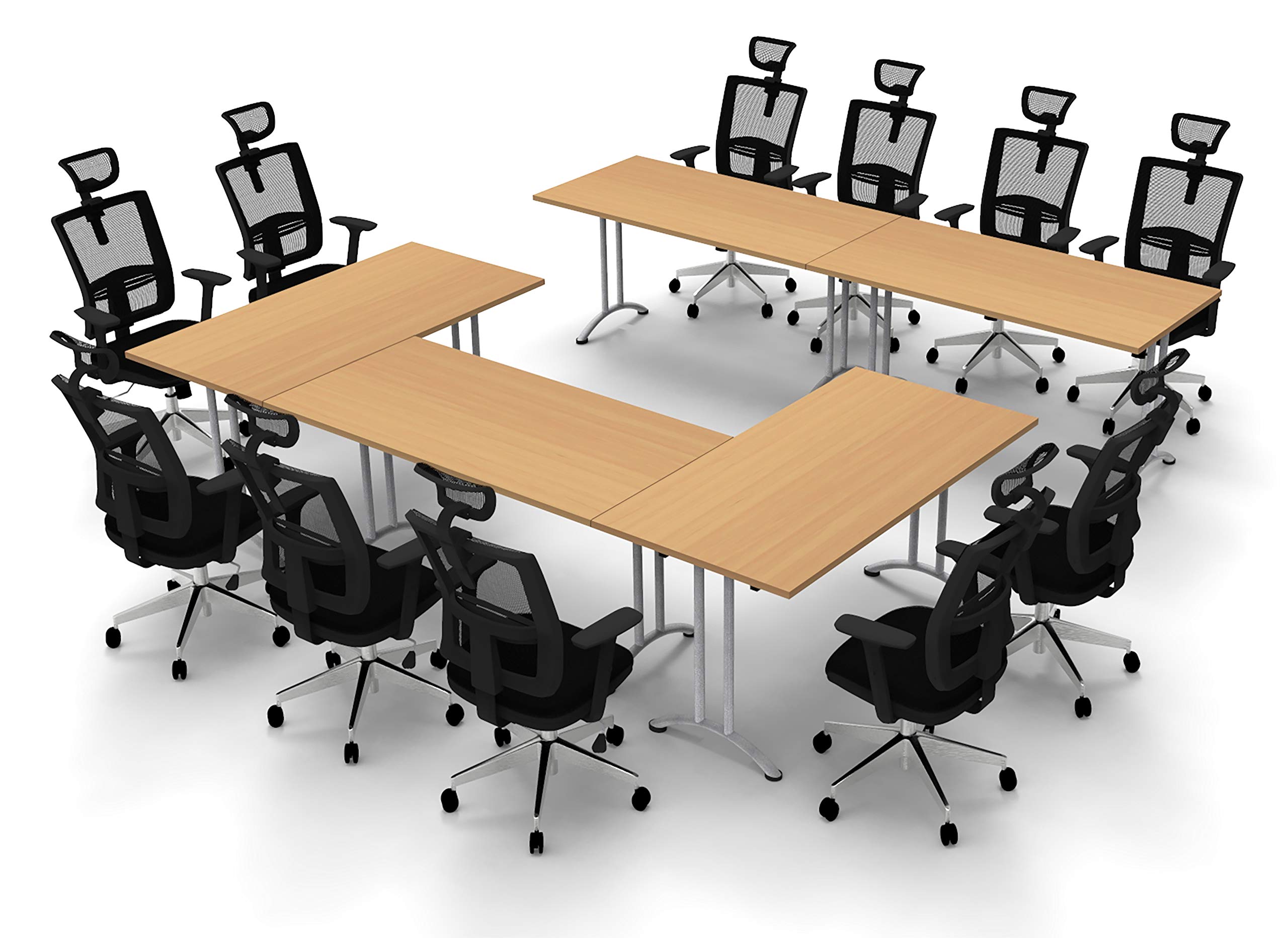 11-Person Conference Table - Compact Space Meeting & Seminar Table, Model 4480 - Natural Beech 5-Piece Group (Chairs Not Included) | Perfect for Office Meetings, Team Collaboration & Small Business Conferences