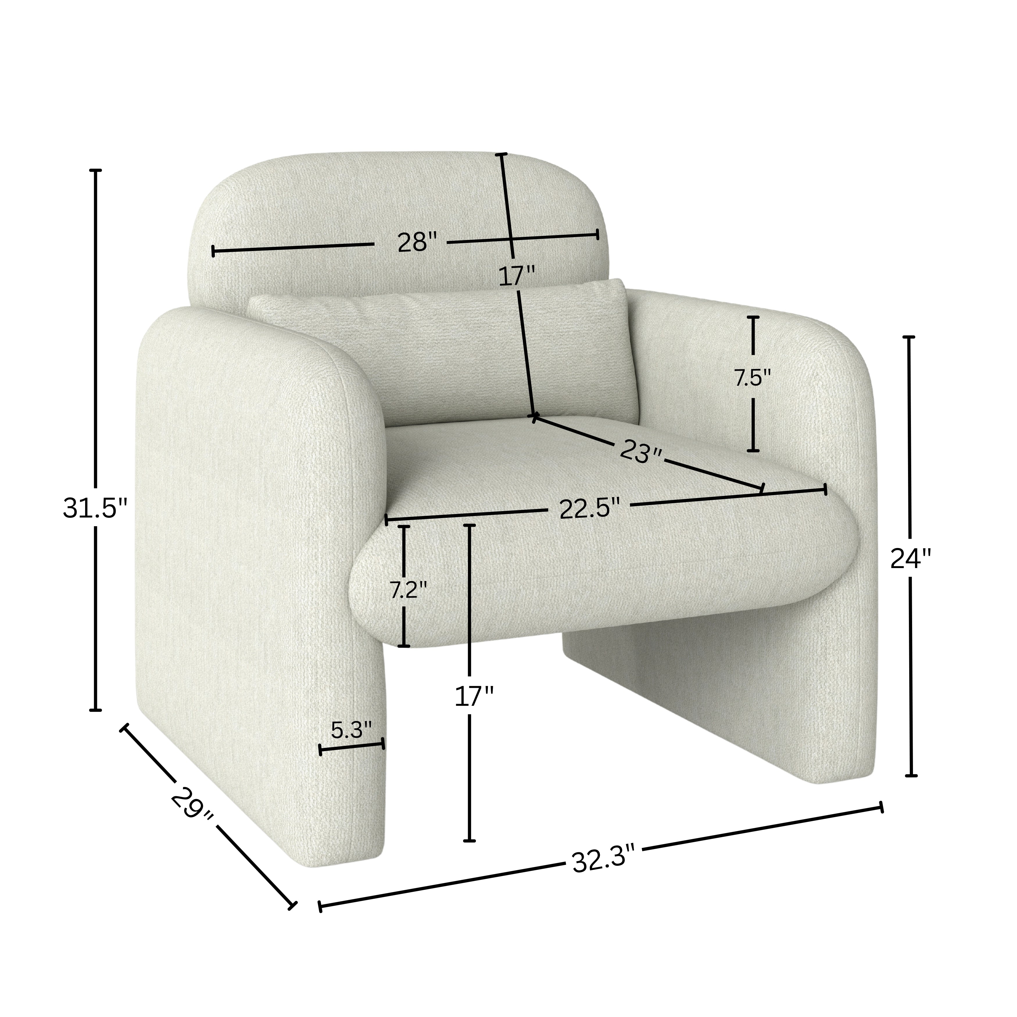 Roundhill Furniture Dylan Modern Upholstered Barrel Armchair in Cream White - Stylish Accent Chair for Living Room, Bedroom or Office