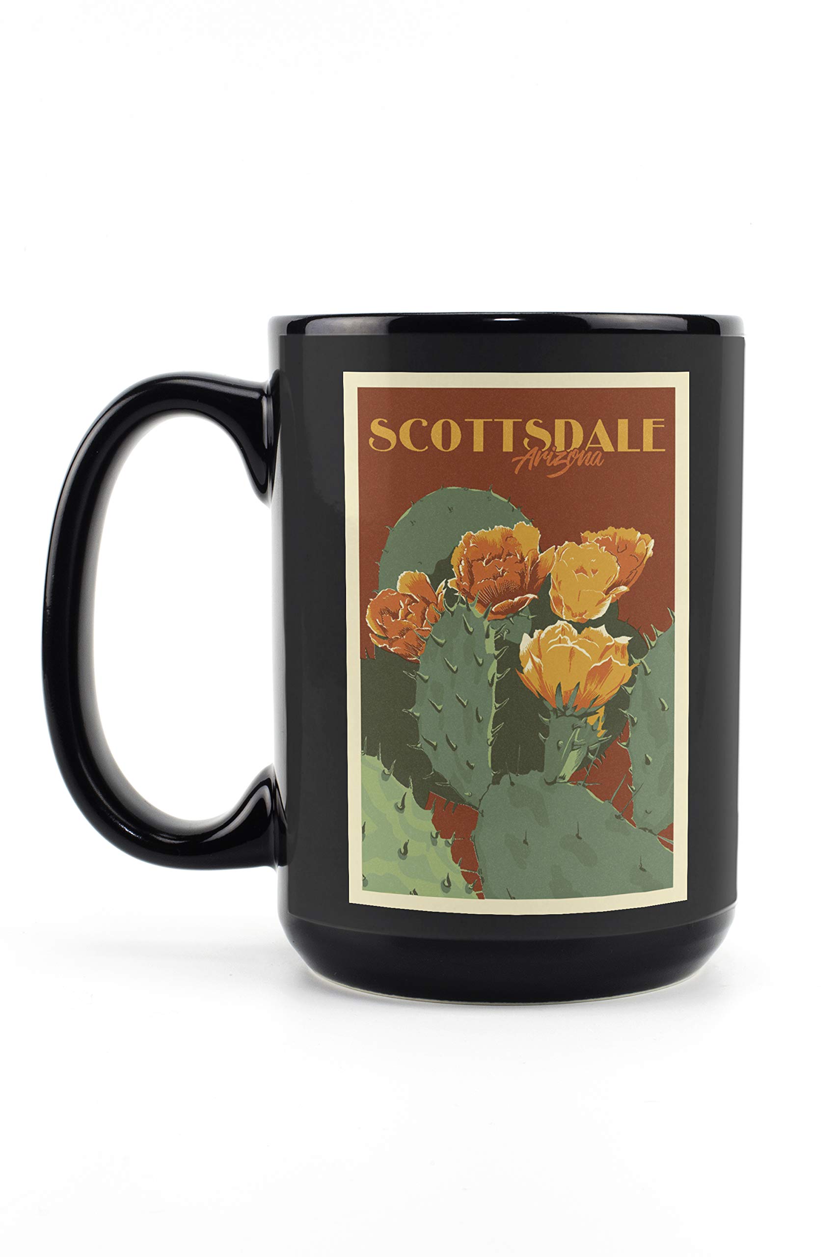 Scottsdale Arizona Prickly Pear Cactus Letterpress Mug - 15oz Black Ceramic Coffee & Tea Cup | Dishwasher & Microwave Safe | Perfect for Home, Office & Gifts