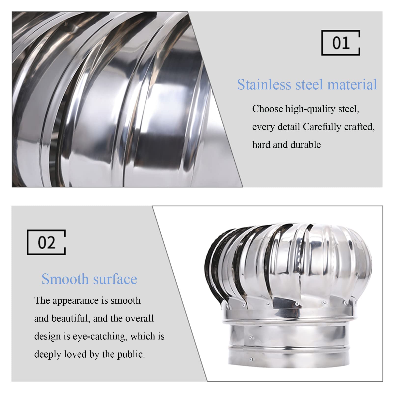BYBDOG Stainless Steel Spinning Chimney Cap - Wind Turbine Fan, Anti-Downdraft, Fits Most Standard Chimney Pots - Spinning Chimney Cover for Attic & Farm Use - Perfect for Home Ventilation & Weather Protection