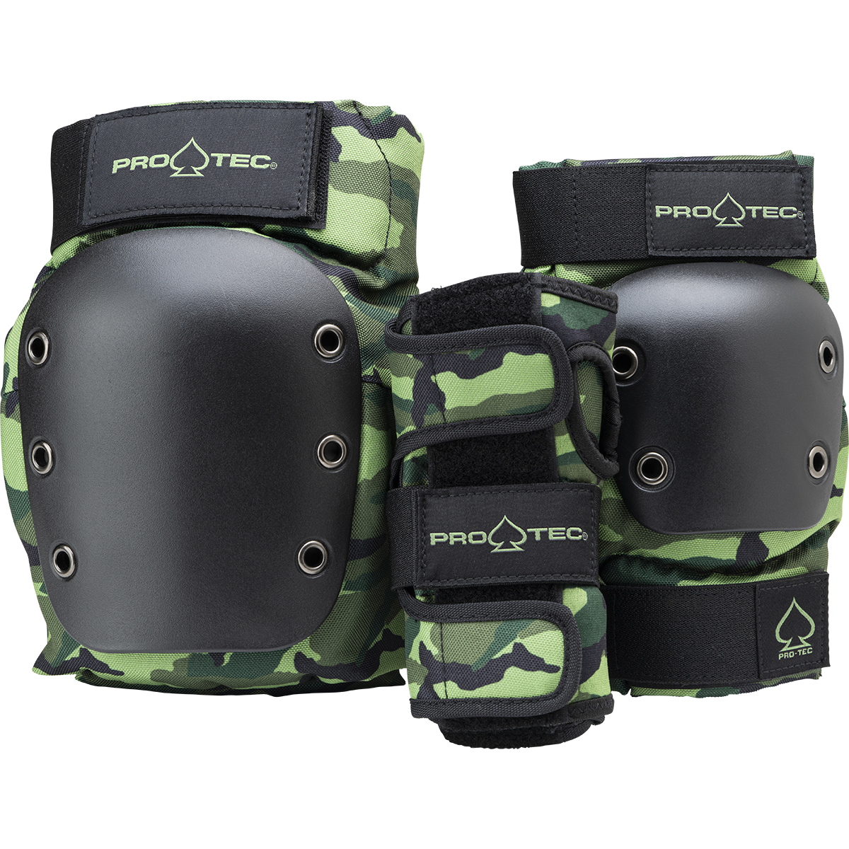Protec Jr. Street Gear 3-Pack Protective Skateboard Pads Set - Open Back Camo Design for Kids & Youth - Perfect for Skateboarding, Scootering & Rollerblading Safety