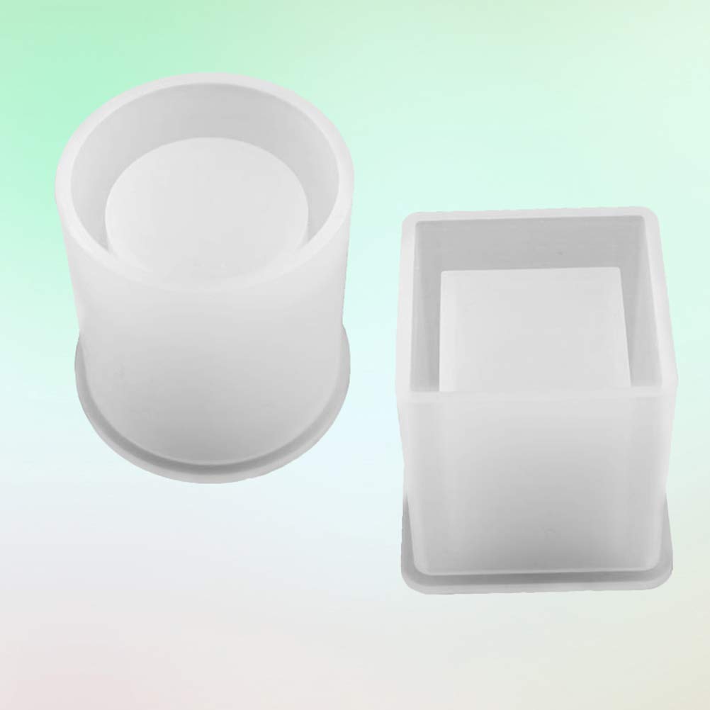 2Pcs DIY Square Resin Mold Set - Cube & Cylinder Silicone Molds for Flower Pots, Planters, Pen Holders - Perfect for Epoxy Resin Crafts, Home Decor, and Gift Making