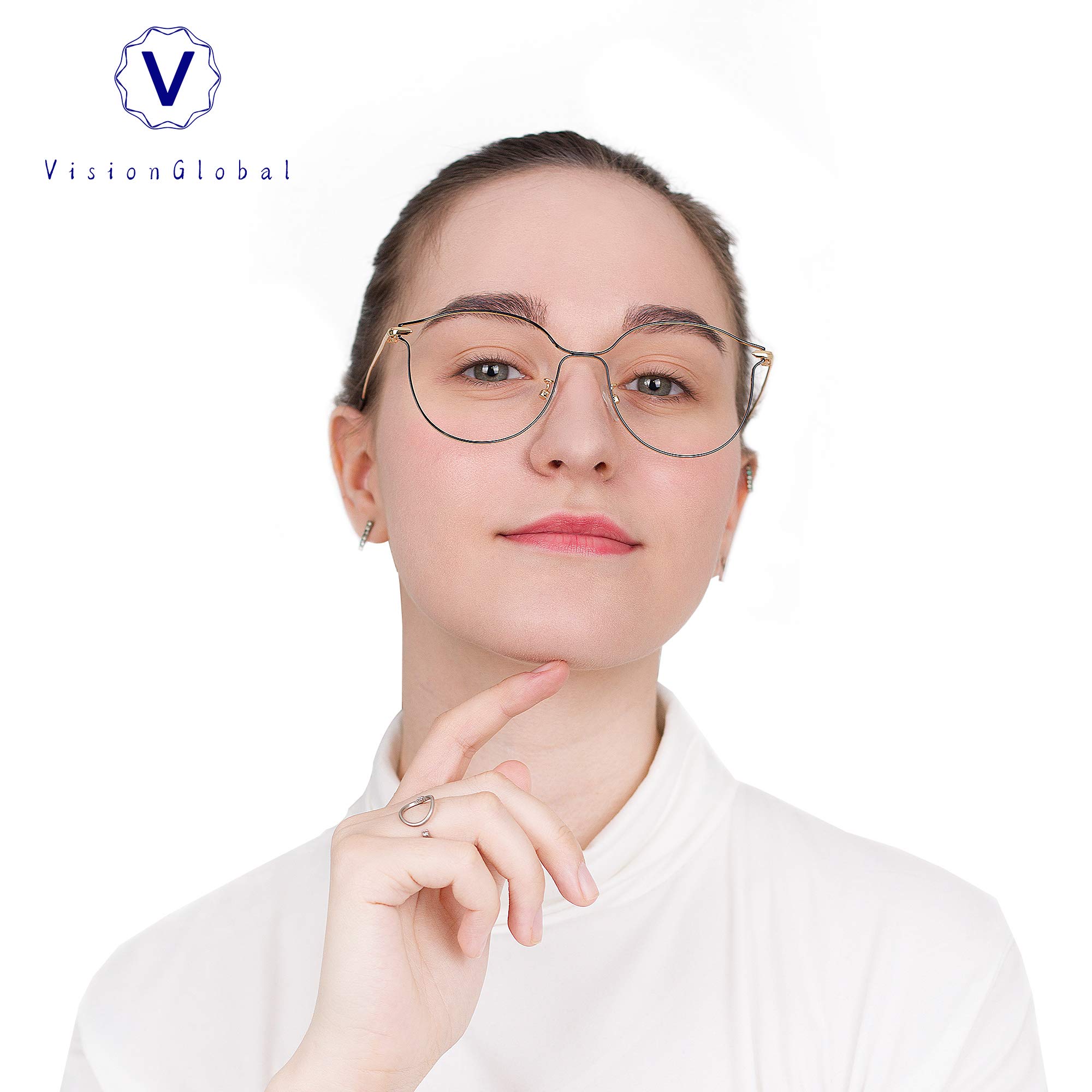 VisionGlobal Blue Light Blocking Glasses for Women - Anti Eyestrain Computer Glasses with Stylish Oval Frame - Perfect for Office Work, Gaming & Nighttime Screen Use