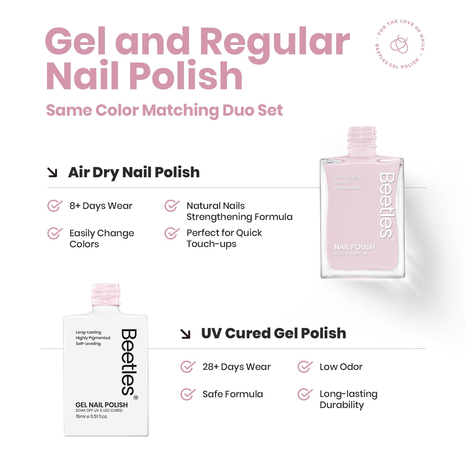 Beetles 2Pcs 15ml Pink Gel Nail Polish Set - Ballet Slipper Shimmer Long Lasting Nail Lacquer for Salon & Home Manicure | Perfect for Wedding, Party & Everyday Wear