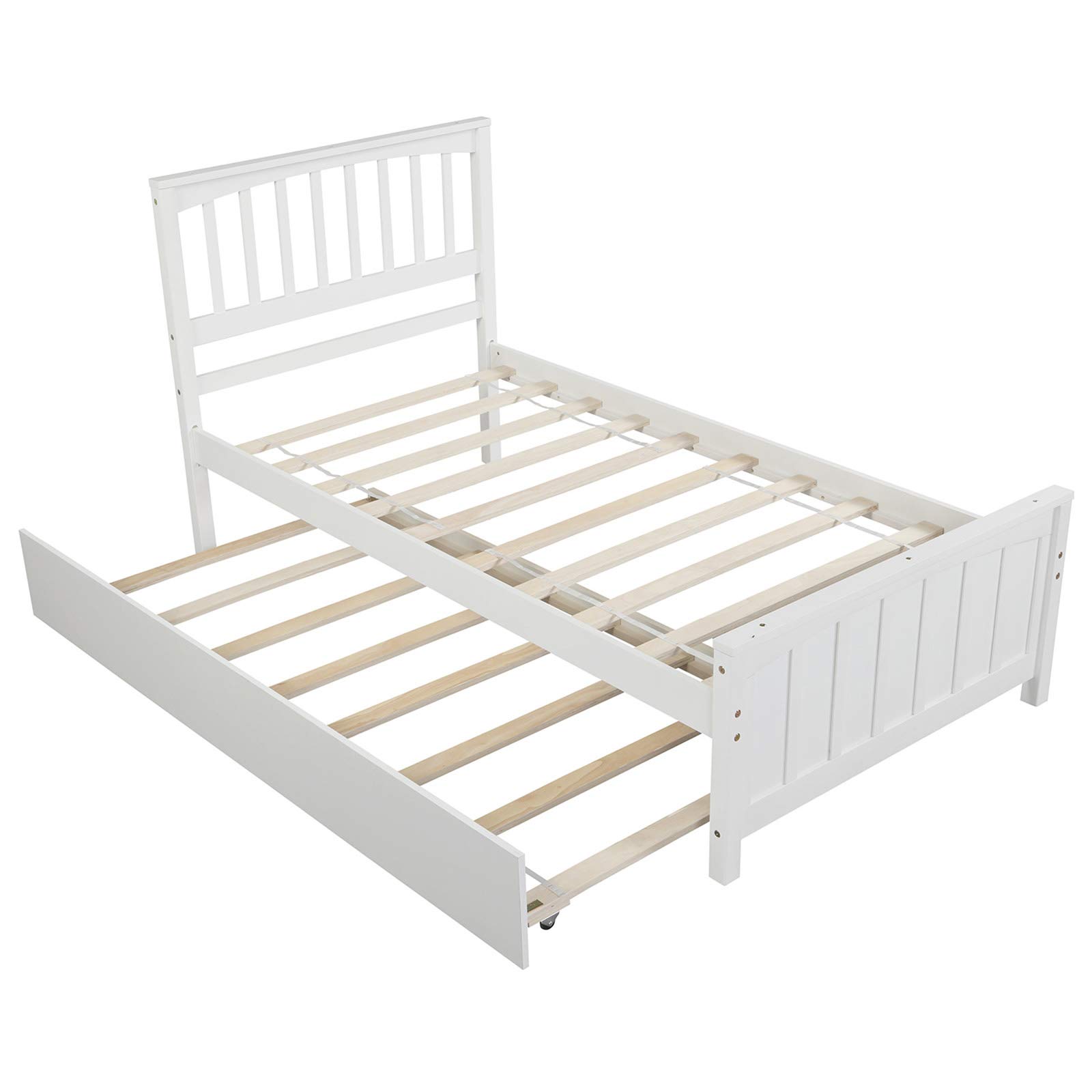 Harper & Bright Designs Twin Size Platform Bed with Trundle - Solid Wood Twin Bed Frame for Kids & Teens - White Modern Minimalist Bedroom Furniture (Perfect for Small Spaces, Guest Rooms & Kids' Rooms)