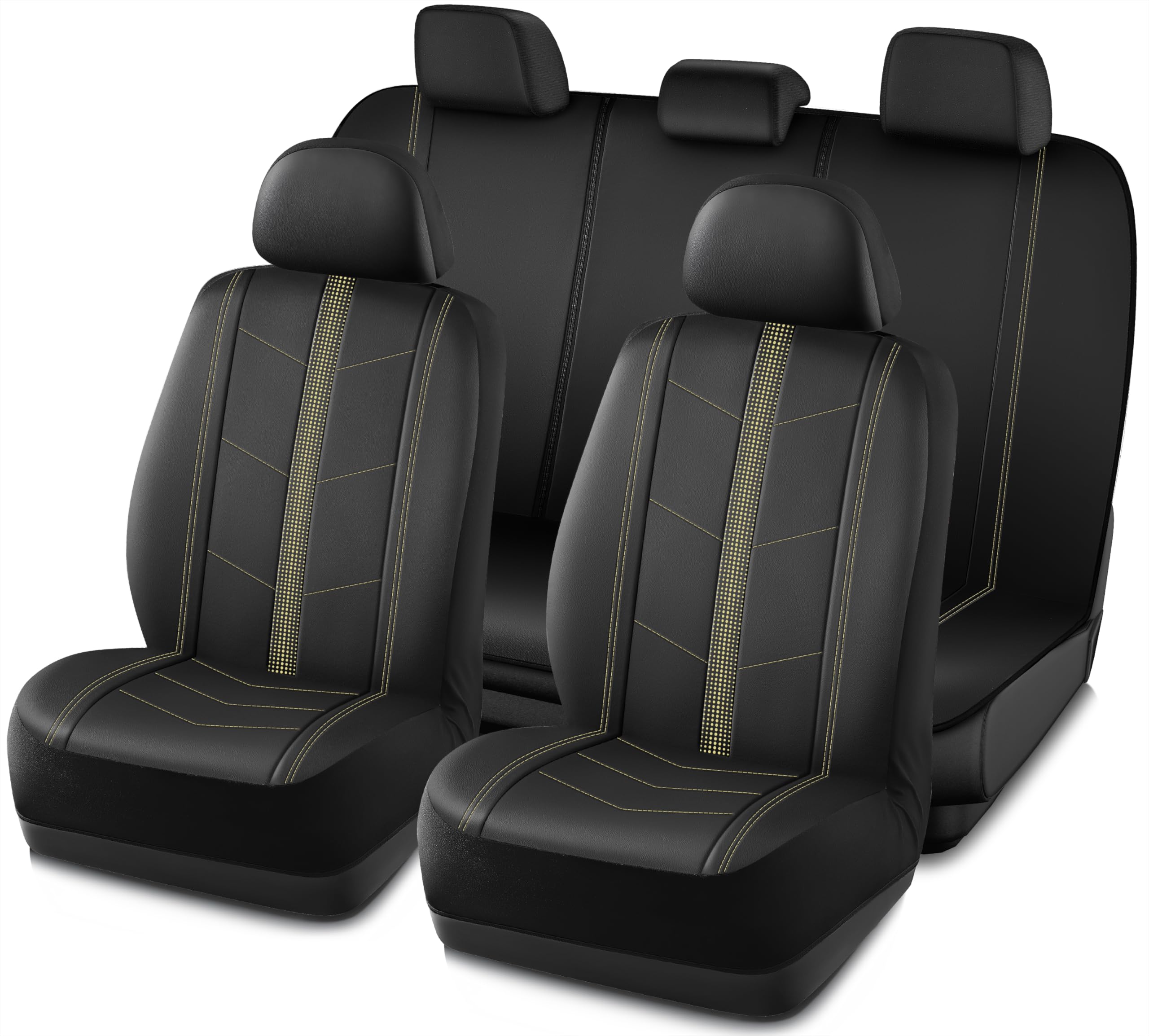 Premium Leather Low Back Car Seat Covers Full Set - Waterproof, Airbag Compatible & Universal Fit for Most Vehicles (Beige) | Perfect for Daily Commute, Road Trips & Protecting Your Car Interior